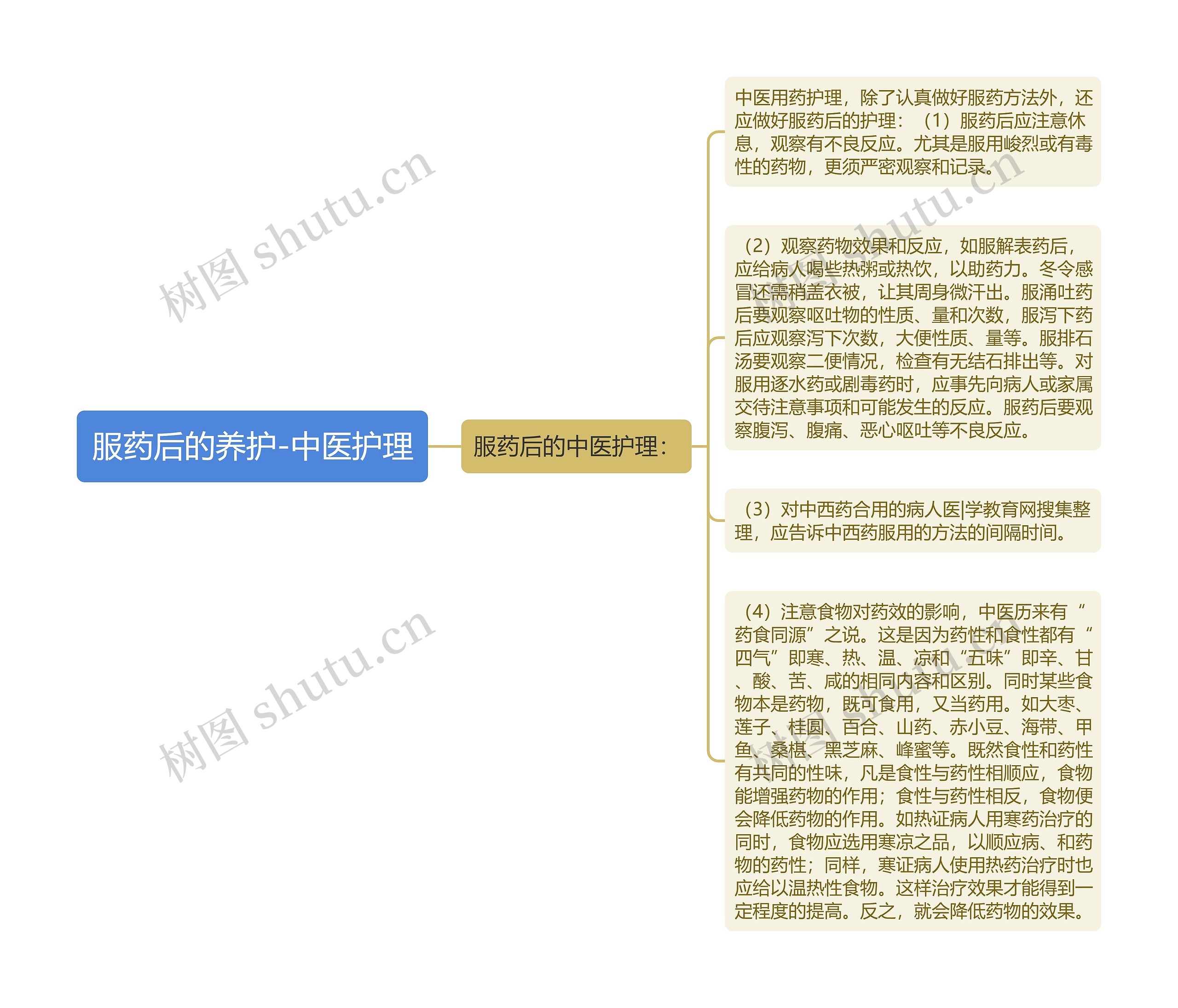 服药后的养护-中医护理思维导图