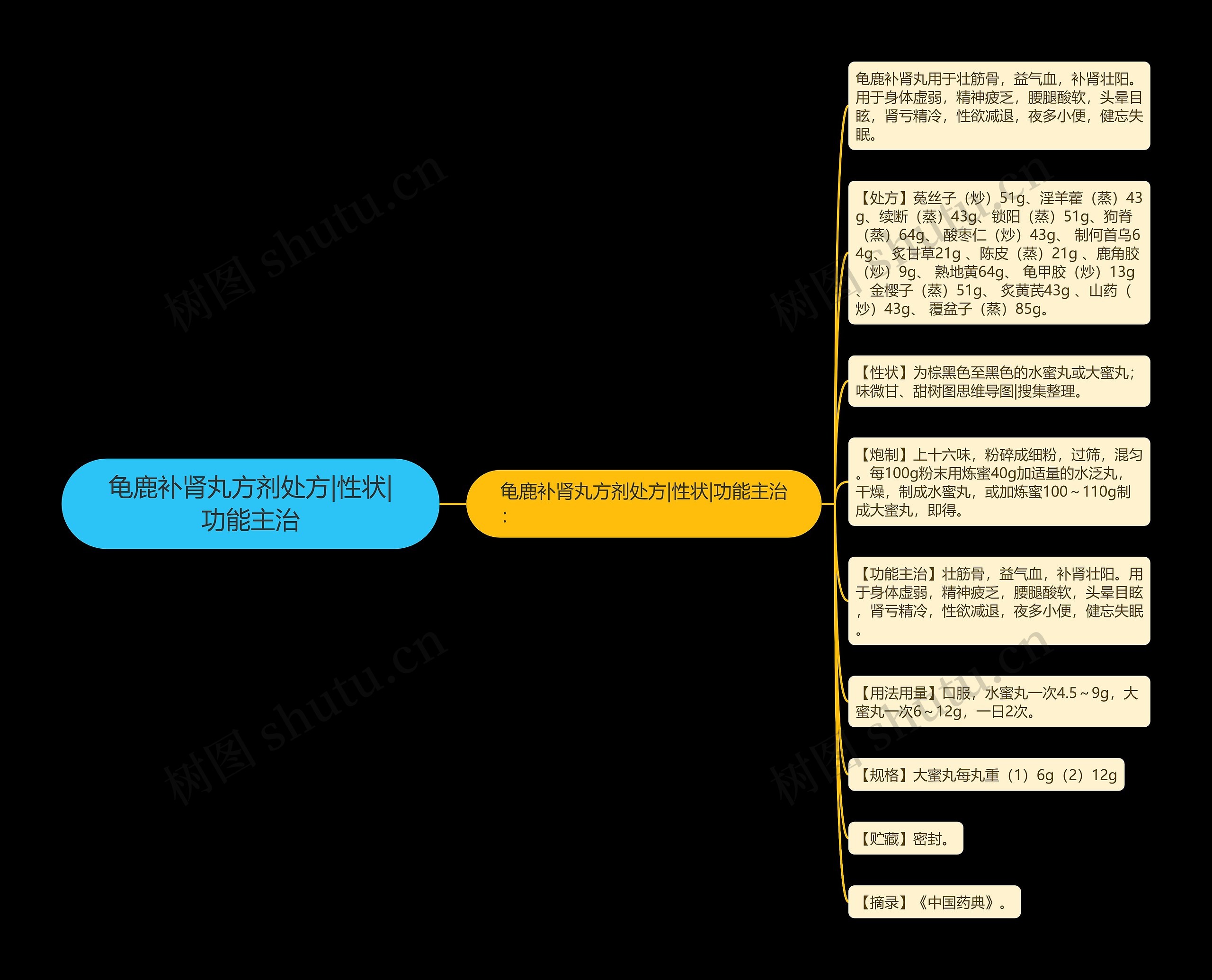 龟鹿补肾丸方剂处方|性状|功能主治思维导图