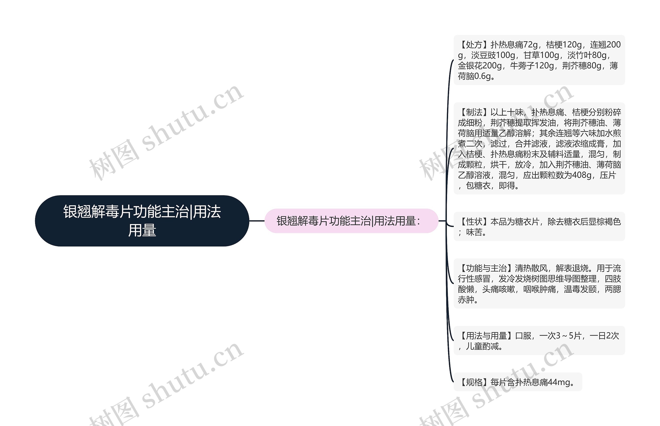 银翘解毒片功能主治|用法用量思维导图