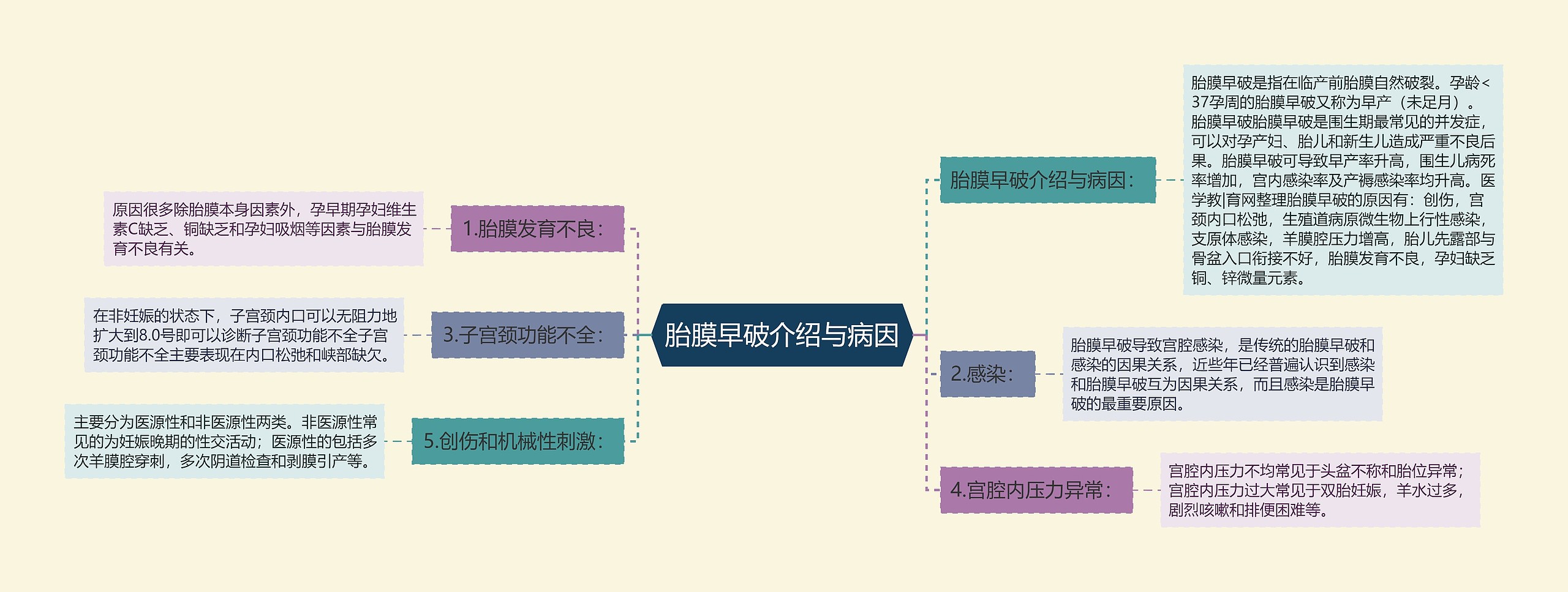 胎膜早破介绍与病因思维导图