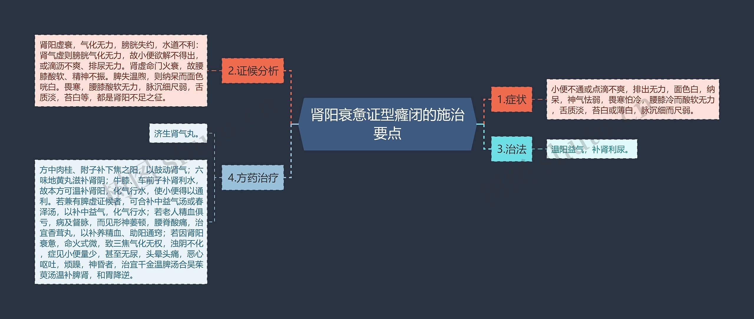 肾阳衰惫证型癃闭的施治要点思维导图