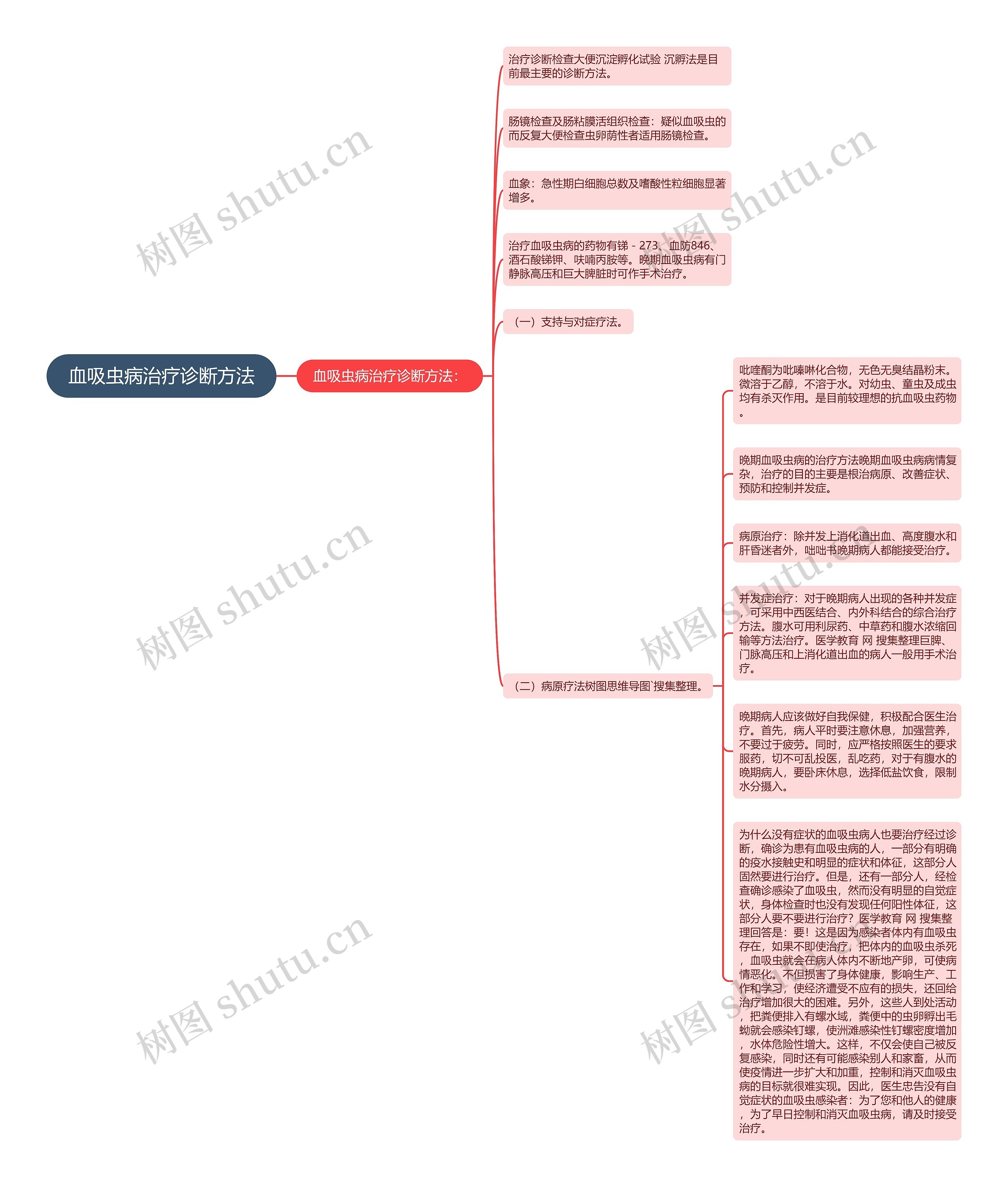 血吸虫病治疗诊断方法思维导图