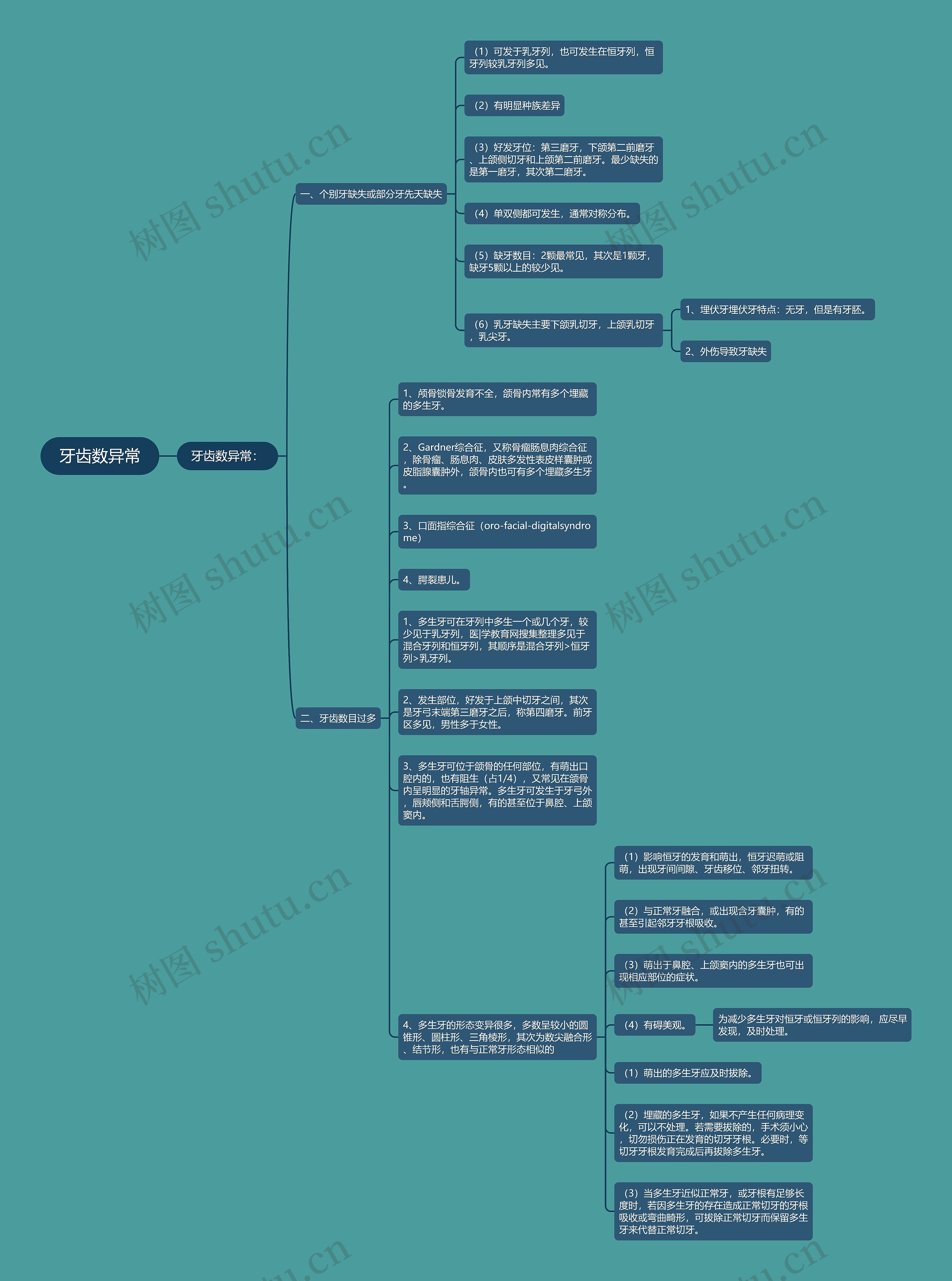 牙齿数异常思维导图高清图 牙齿数异常思维导图