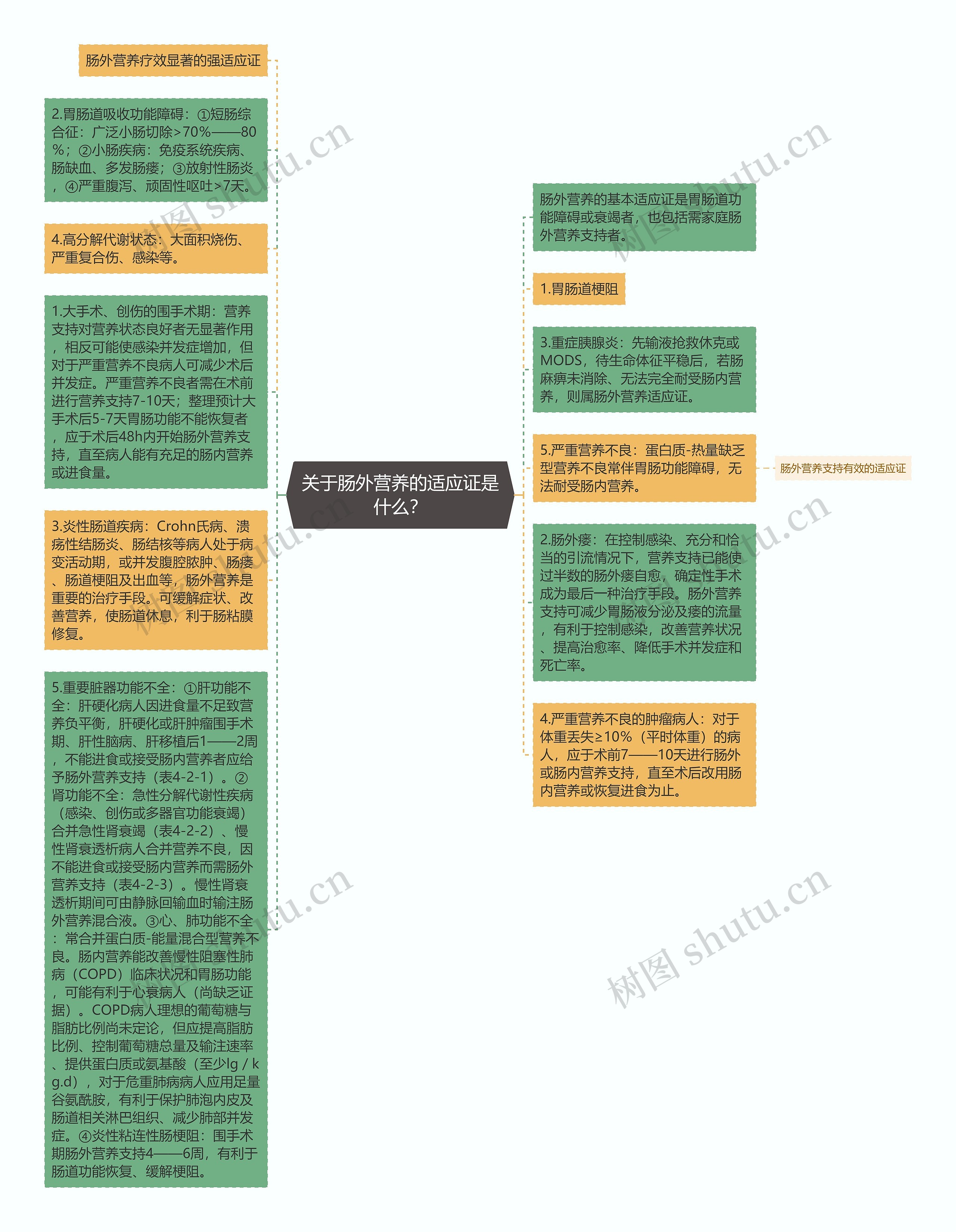 关于肠外营养的适应证是什么？思维导图