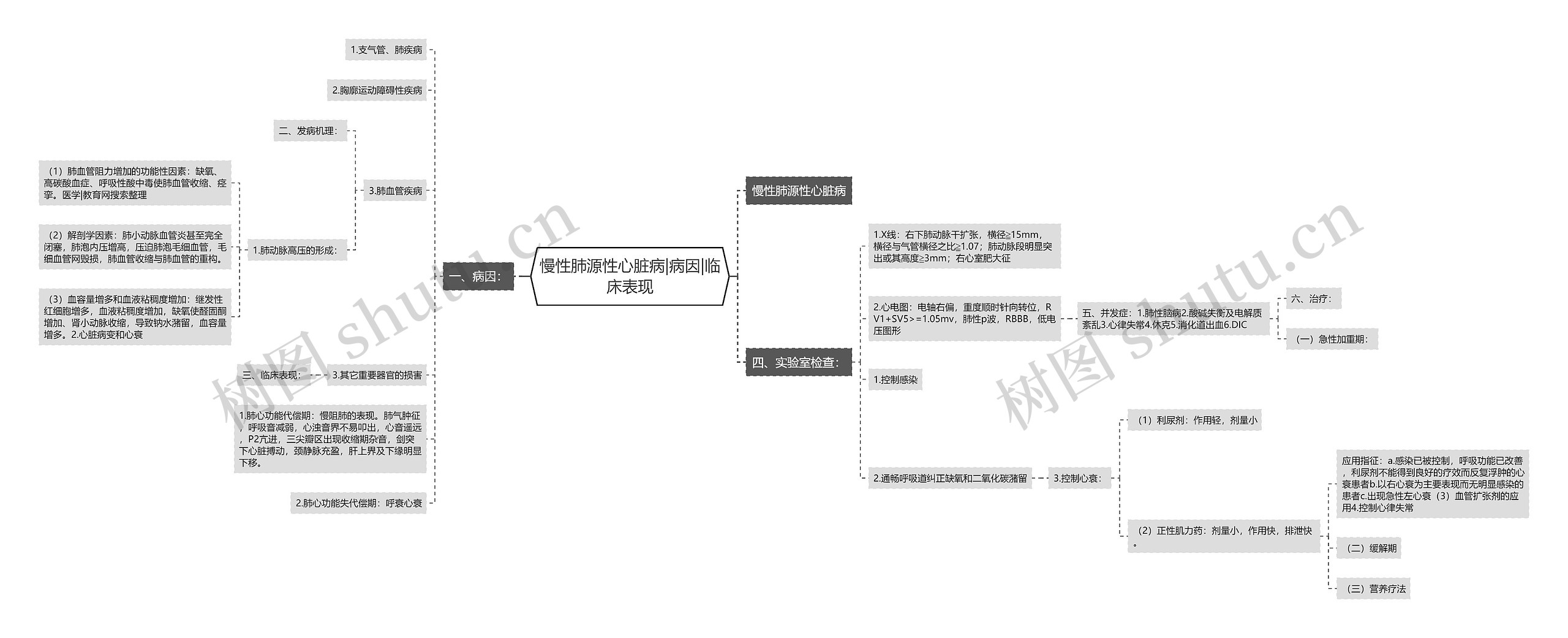 慢性肺源性心脏病|病因|临床表现思维导图