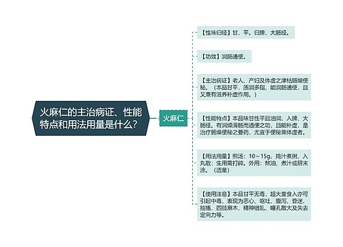 火麻仁的主治病证、性能特点和用法用量是什么？