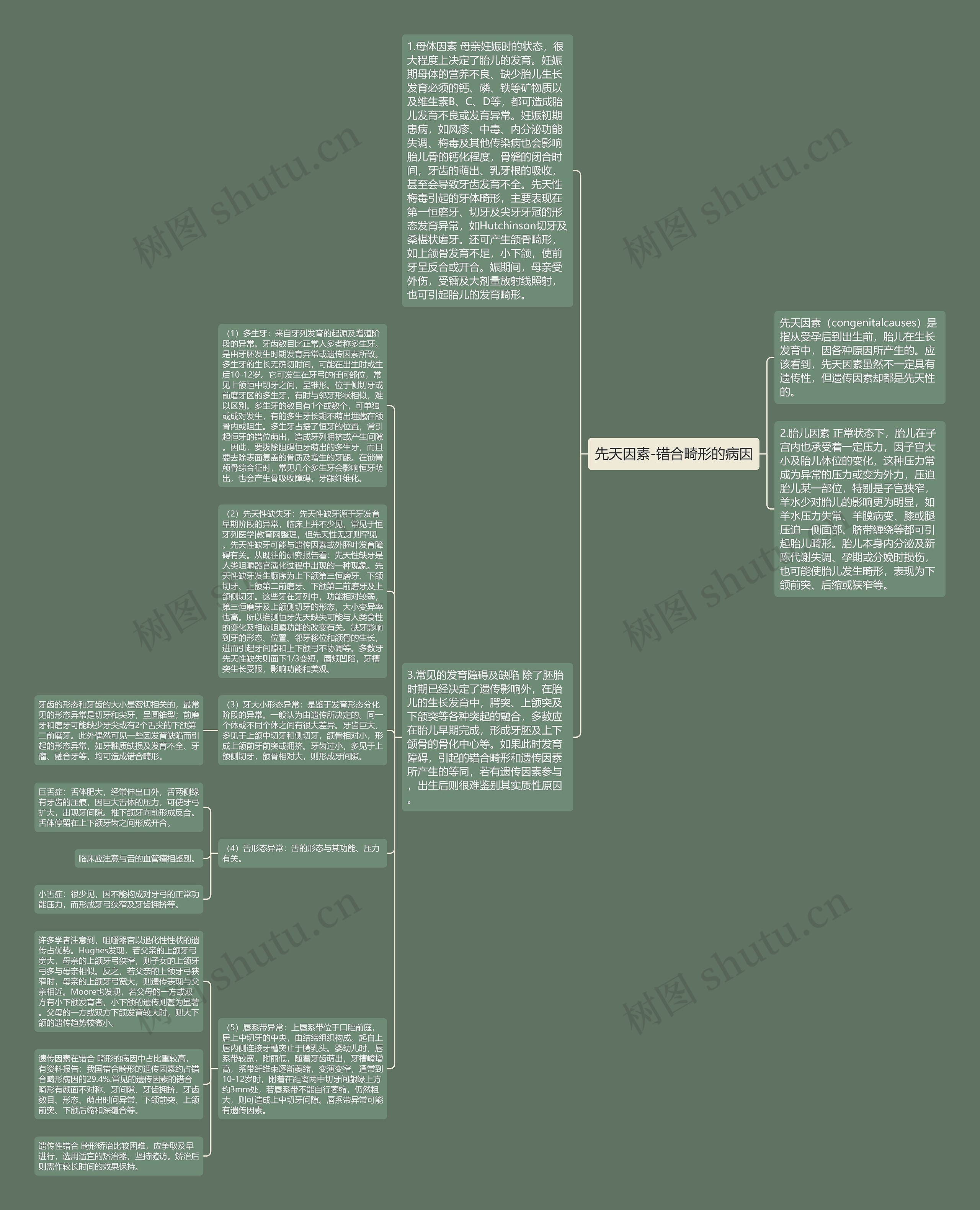 先天因素-错合畸形的病因思维导图