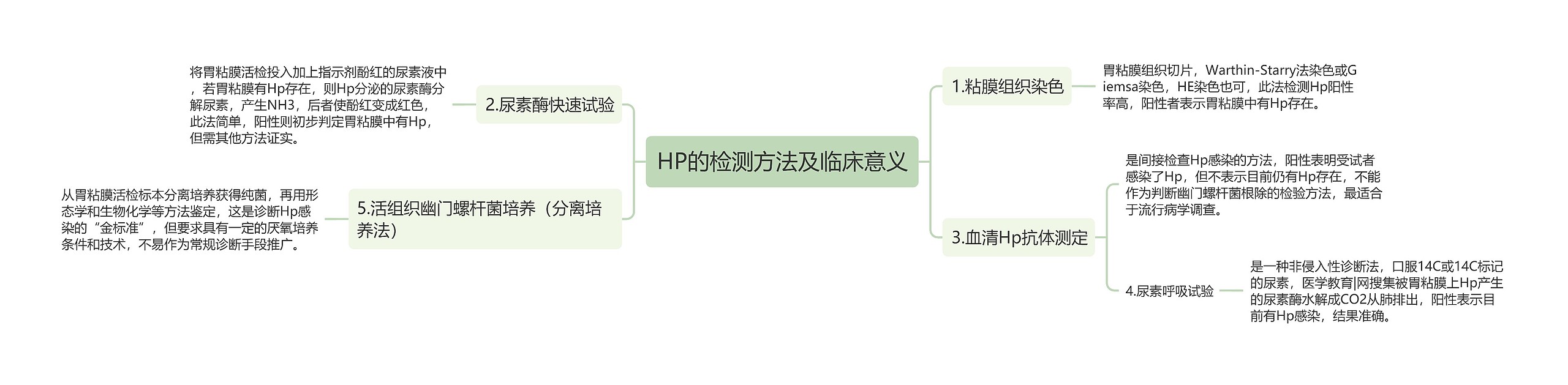 HP的检测方法及临床意义思维导图