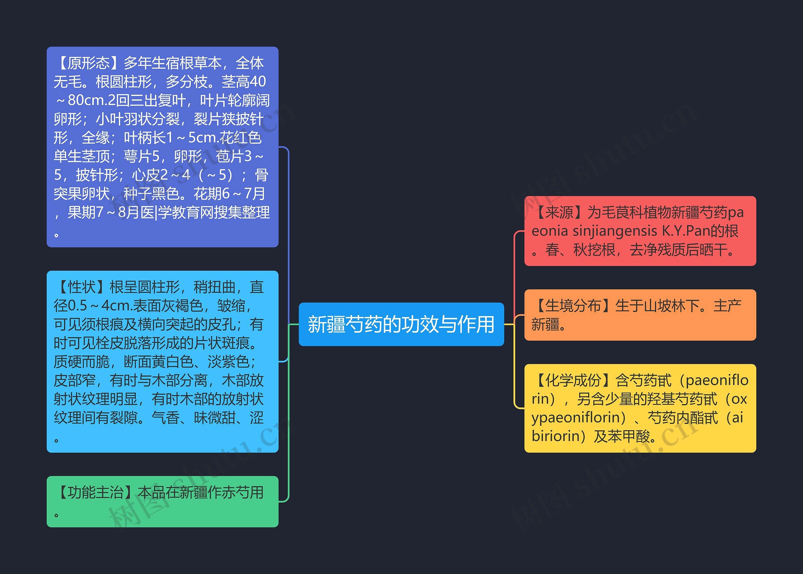 新疆芍药的功效与作用思维导图