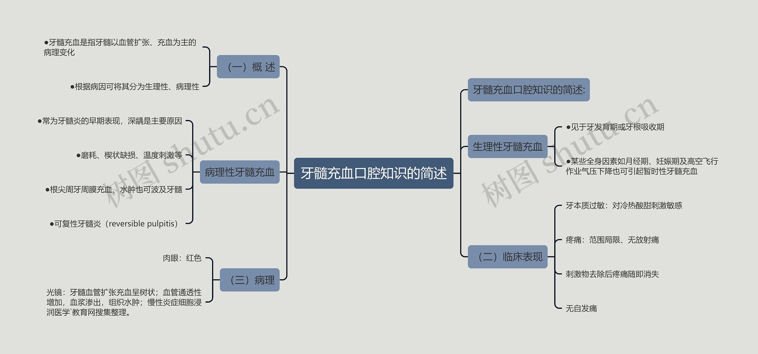 牙髓充血口腔知识的简述思维导图