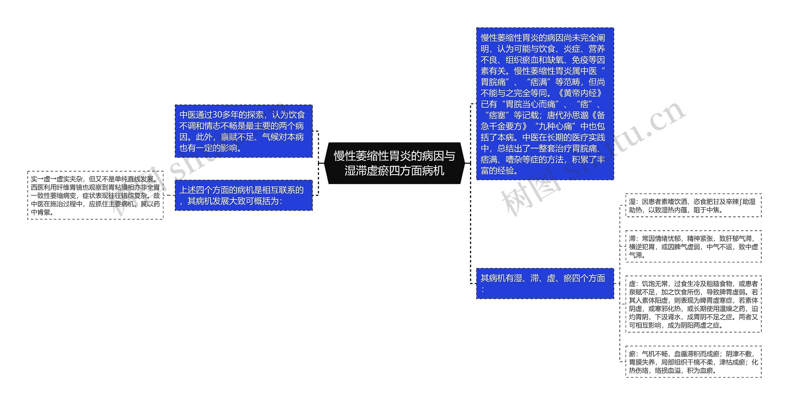 慢性萎缩性胃炎的病因与湿滞虚瘀四方面病机思维导图