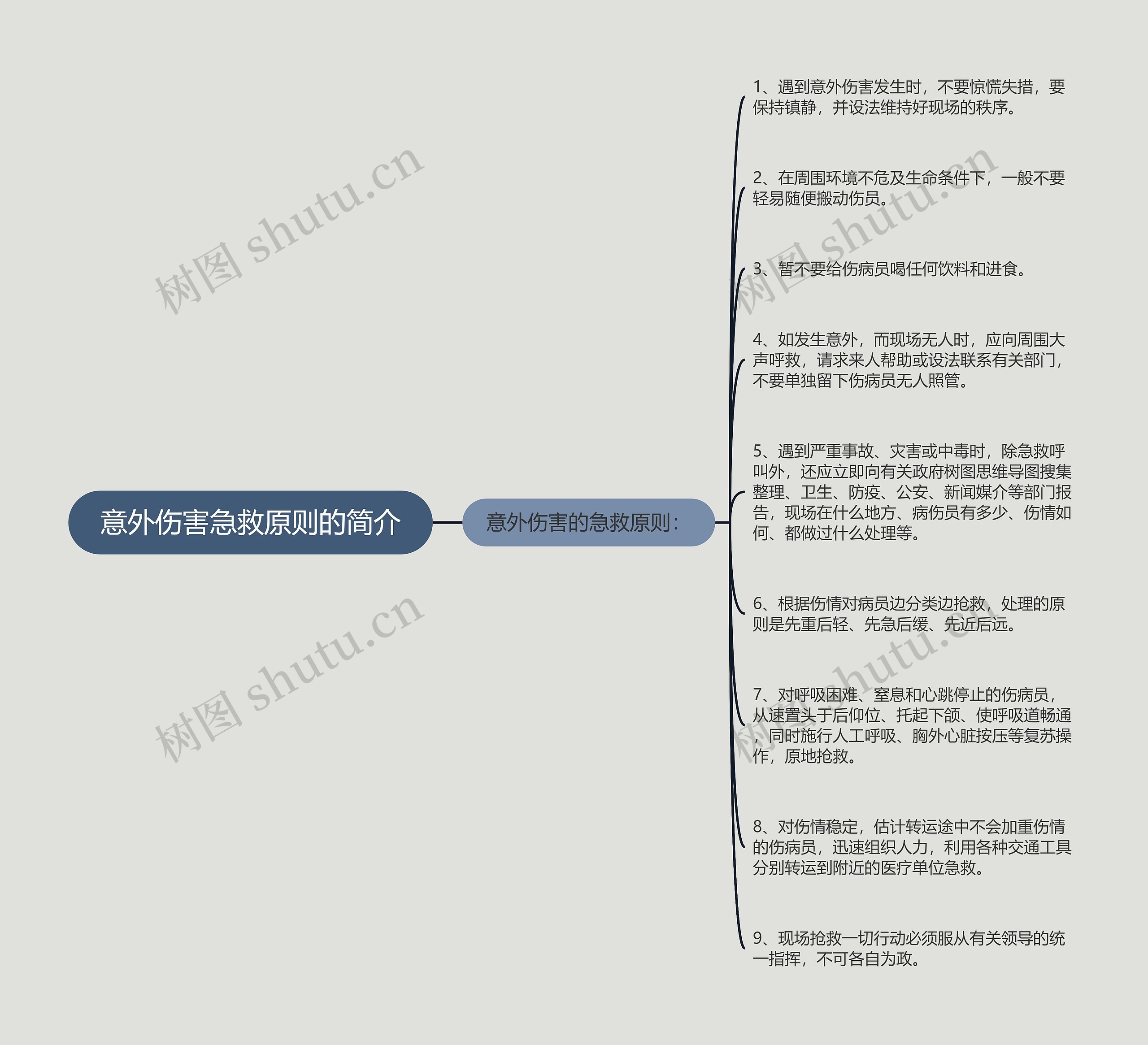 意外伤害急救原则的简介思维导图