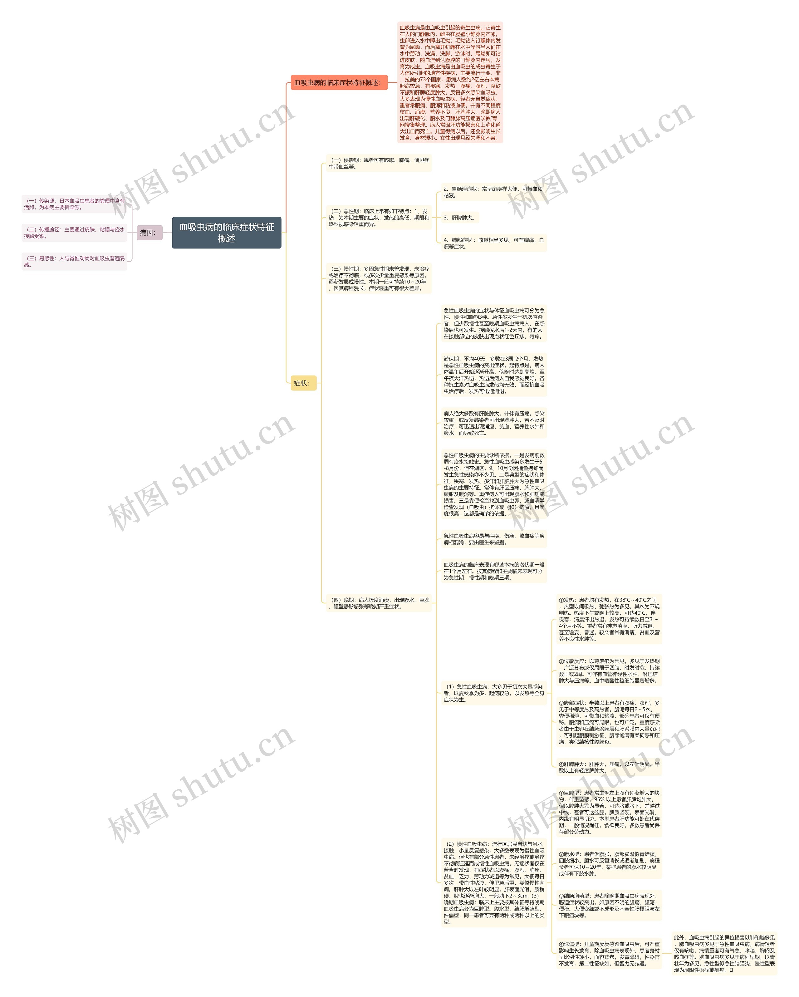 血吸虫病的临床症状特征概述思维导图