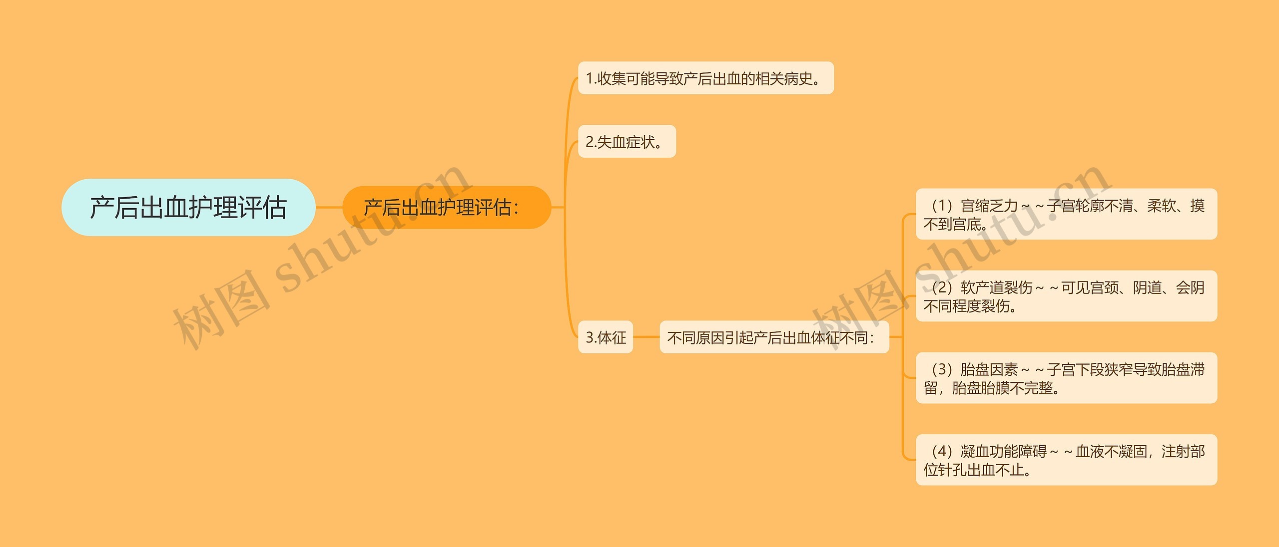 产后出血护理评估思维导图