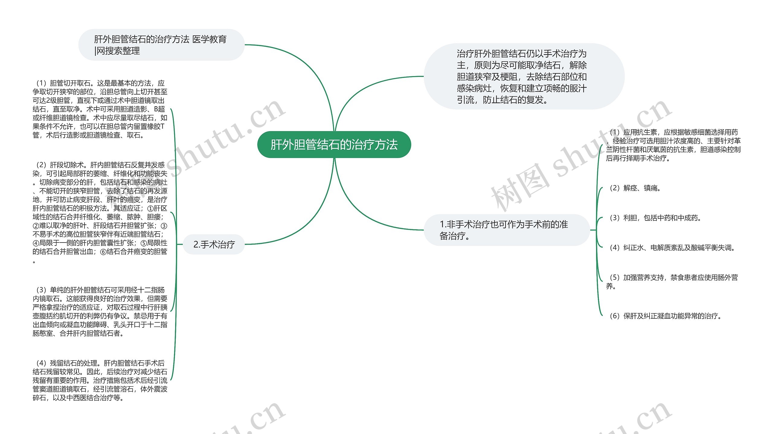 肝外胆管结石的治疗方法思维导图