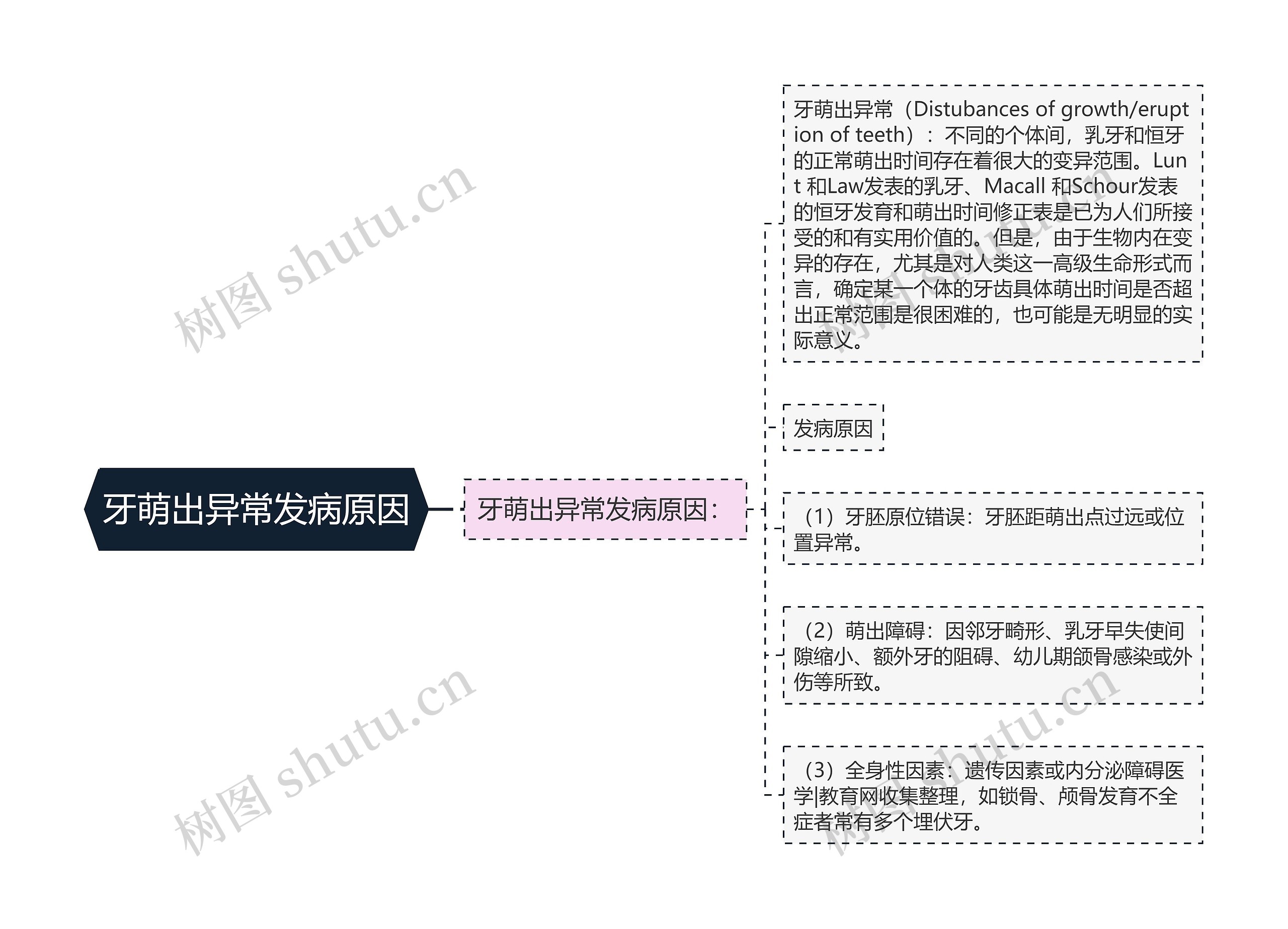 牙萌出异常发病原因思维导图