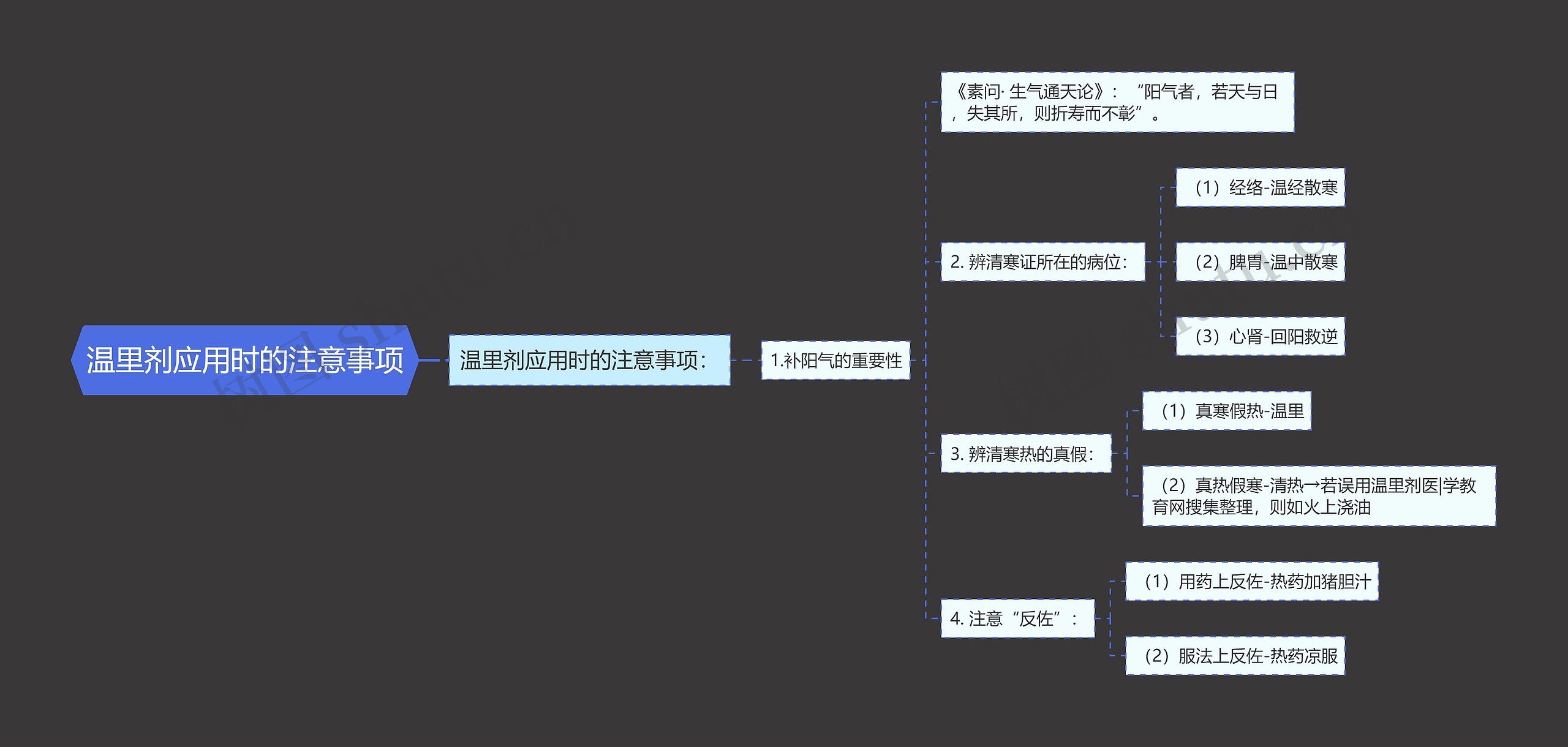 温里剂应用时的注意事项思维导图