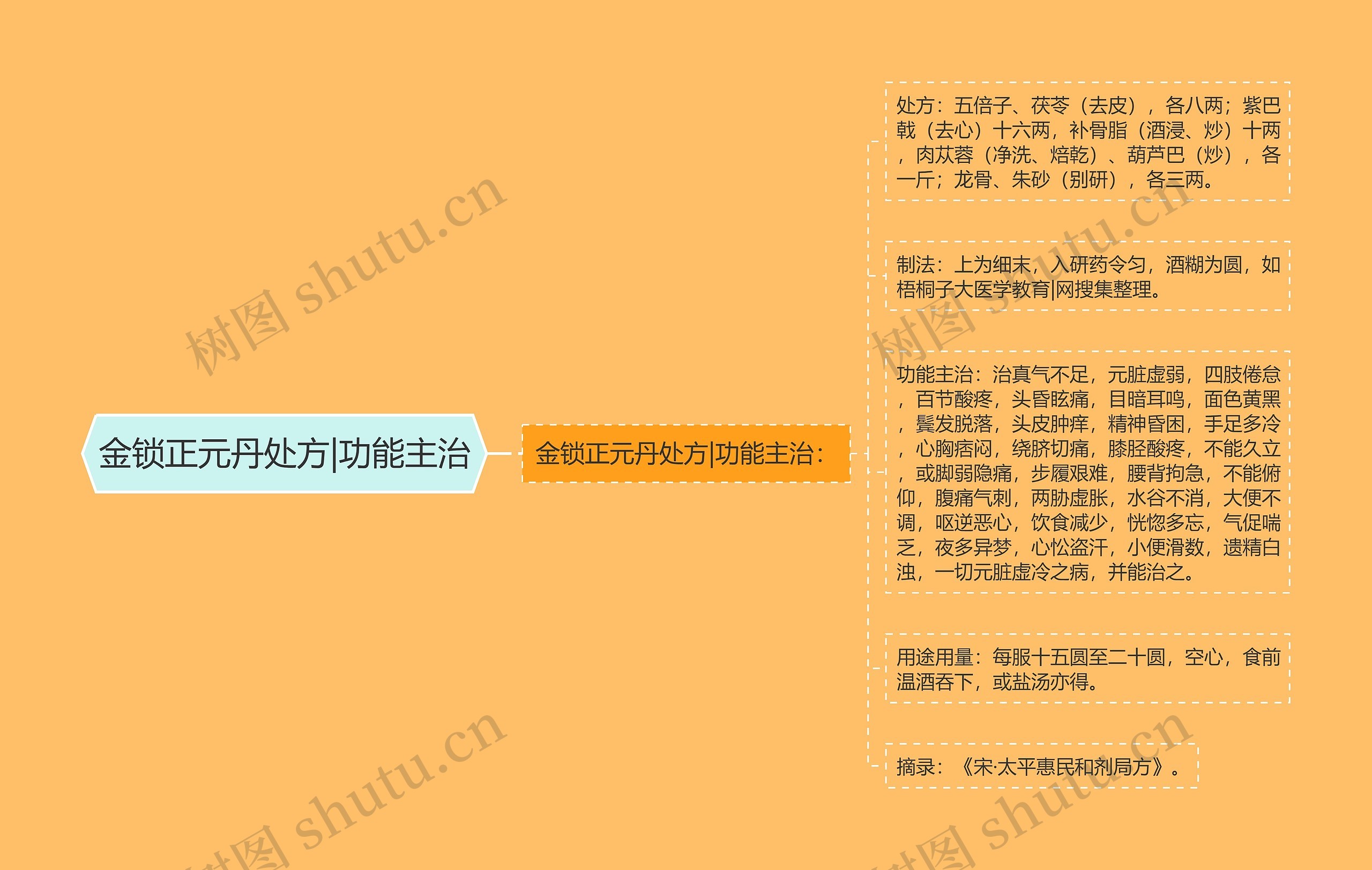 金锁正元丹处方|功能主治思维导图