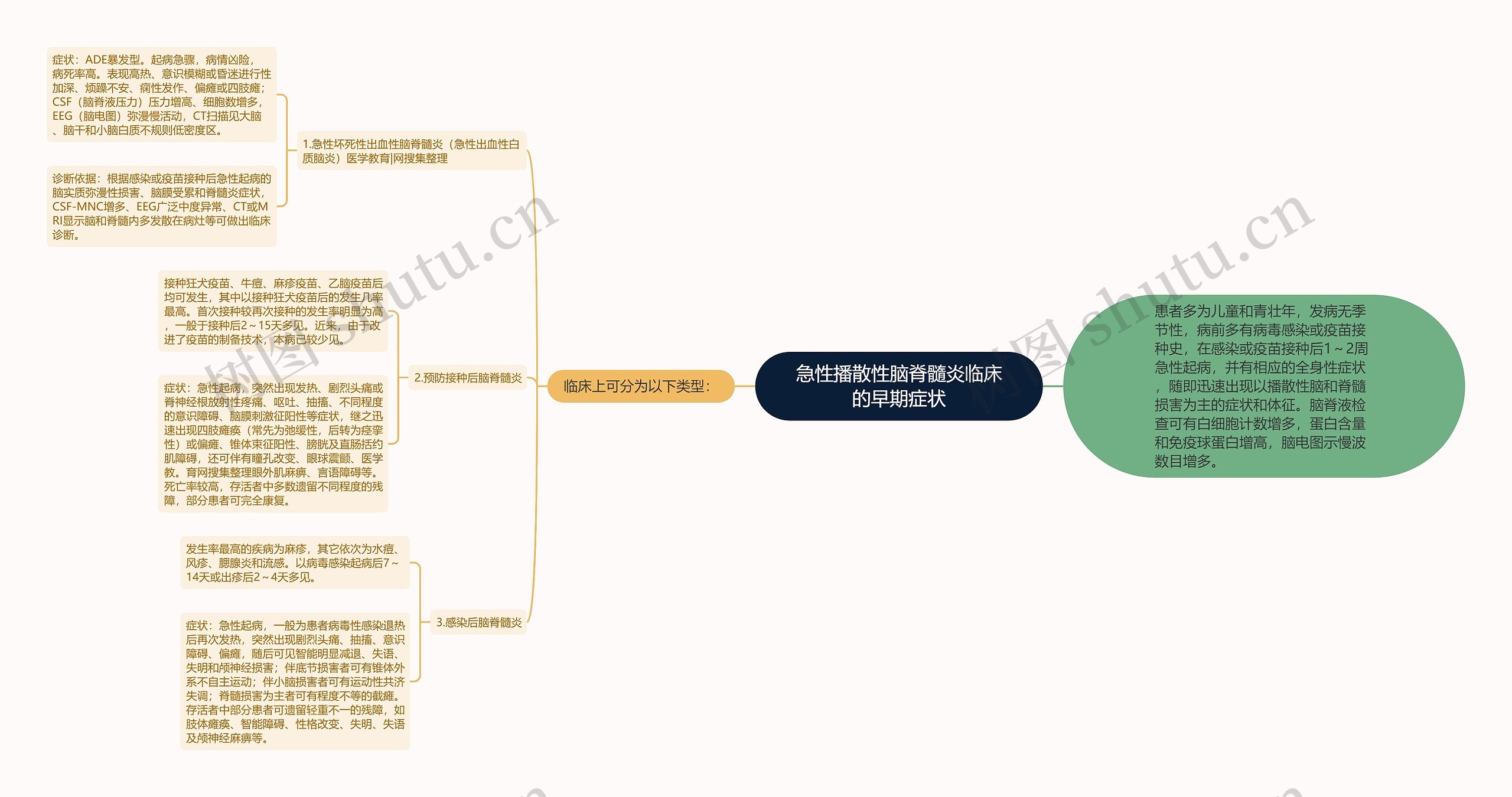 急性播散性脑脊髓炎临床的早期症状思维导图