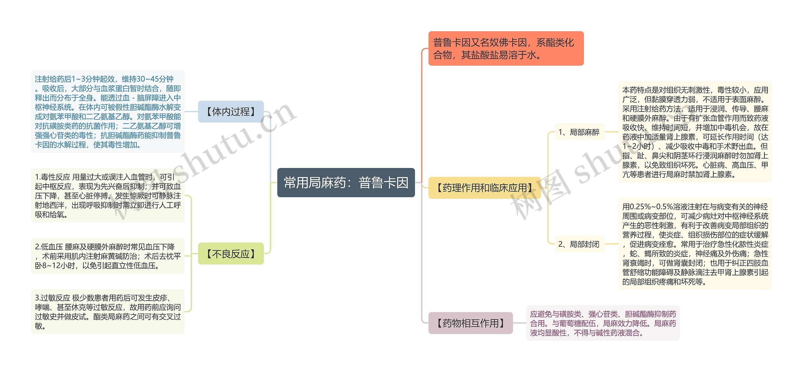 常用局麻药：普鲁卡因思维导图