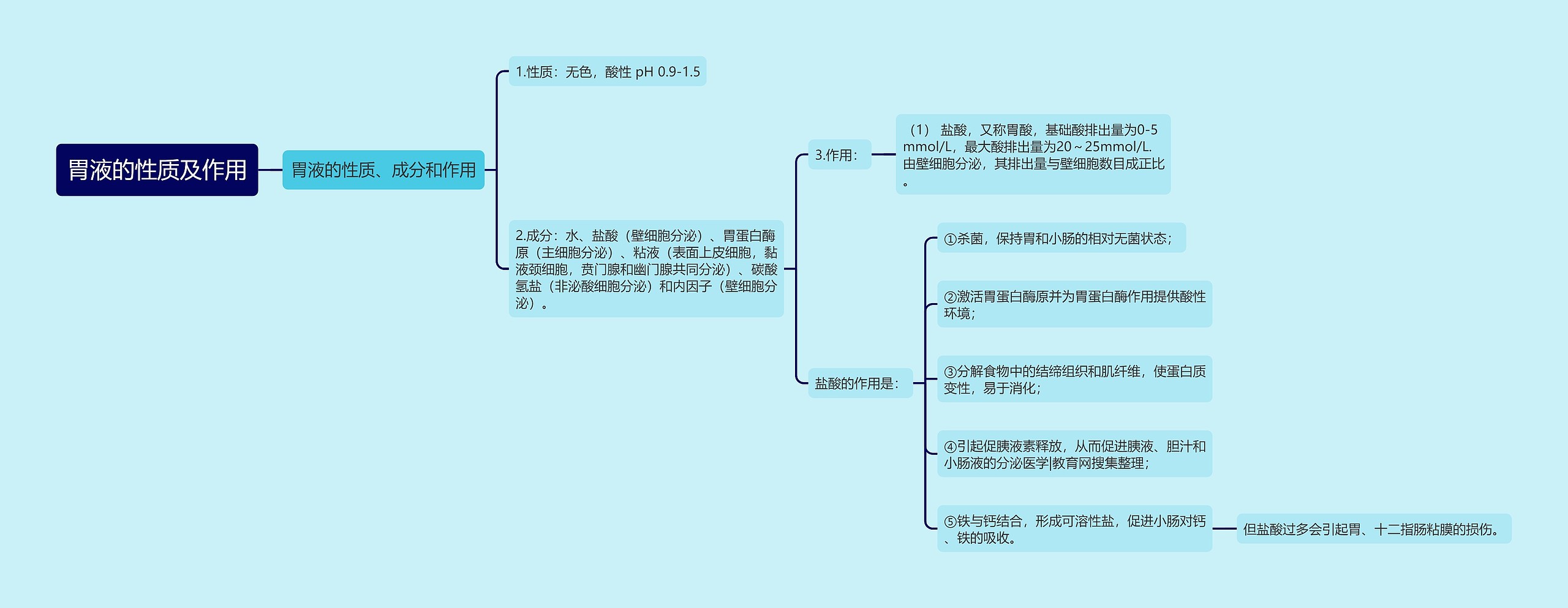 胃液的性质及作用思维导图