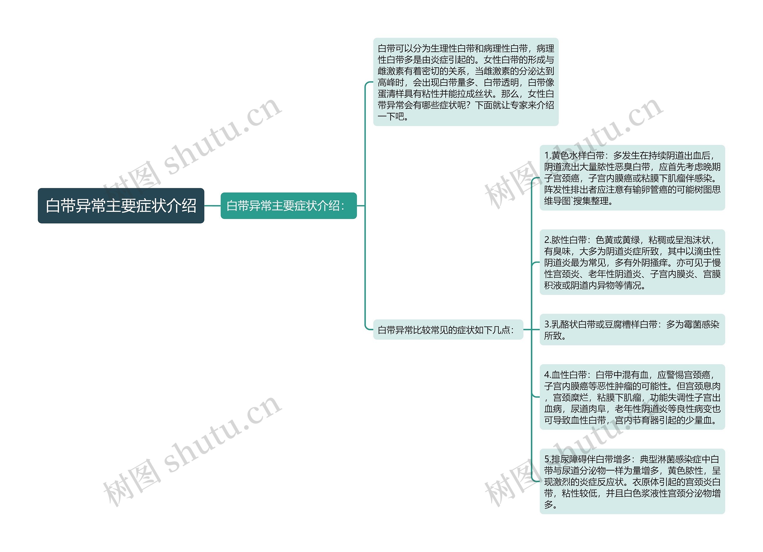 白带异常主要症状介绍思维导图