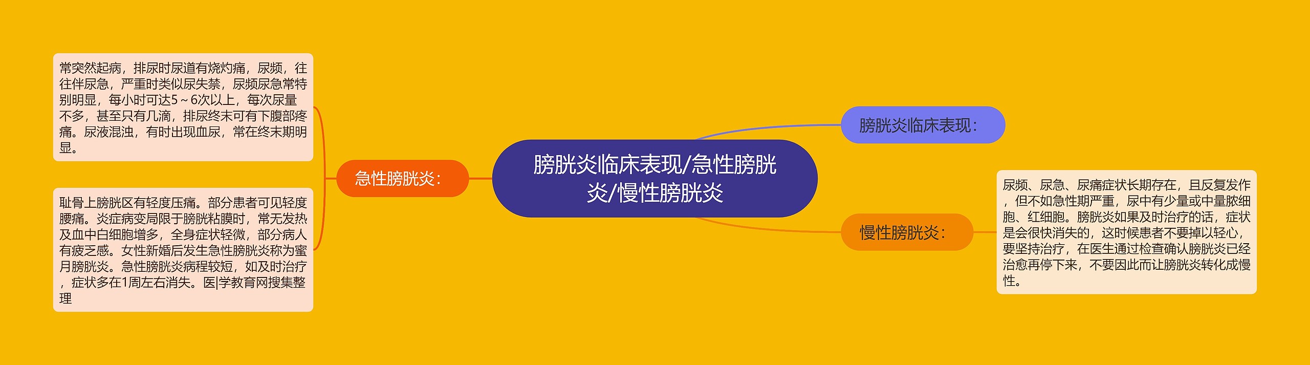 膀胱炎临床表现/急性膀胱炎/慢性膀胱炎思维导图