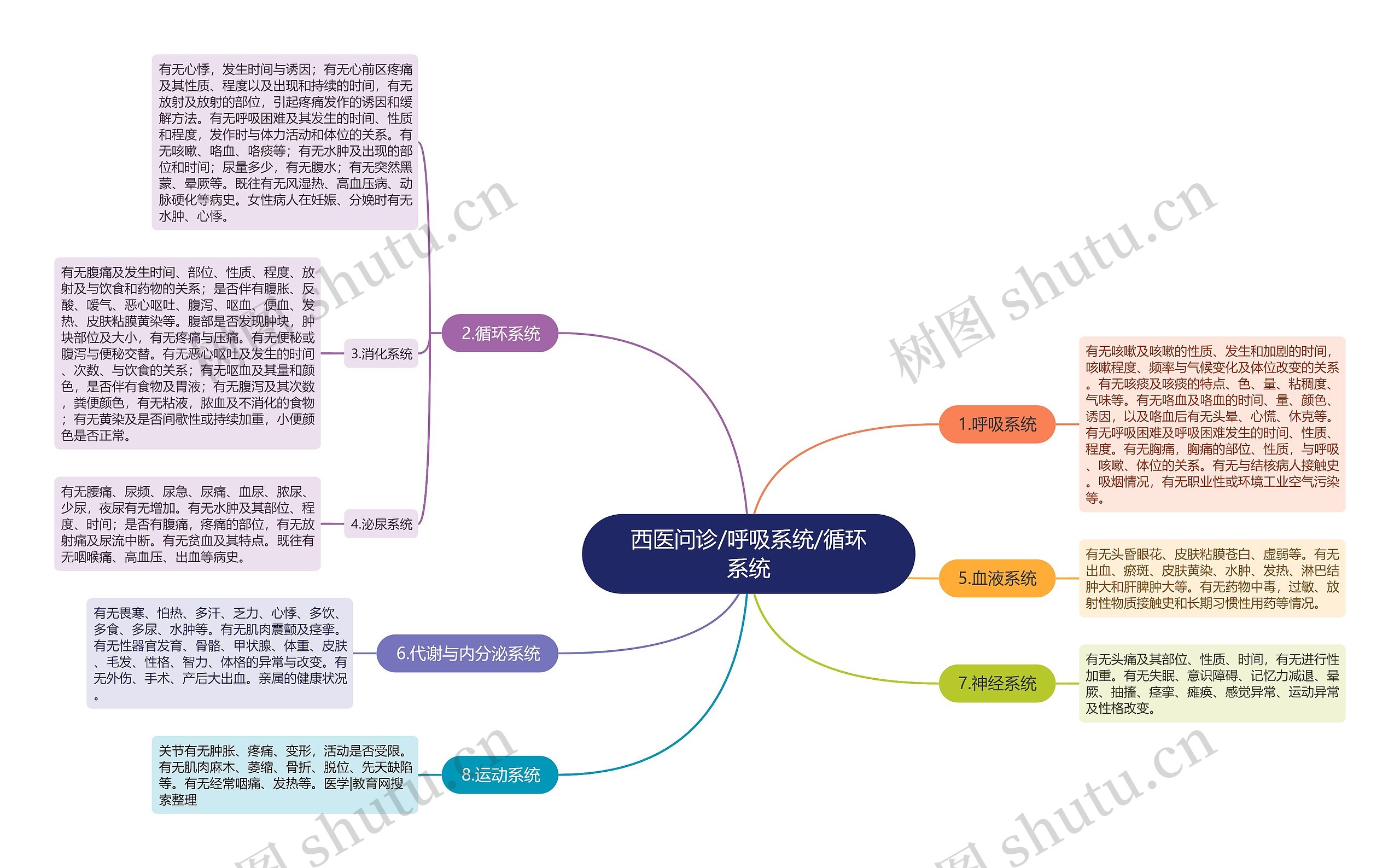 西医问诊/呼吸系统/循环系统思维导图