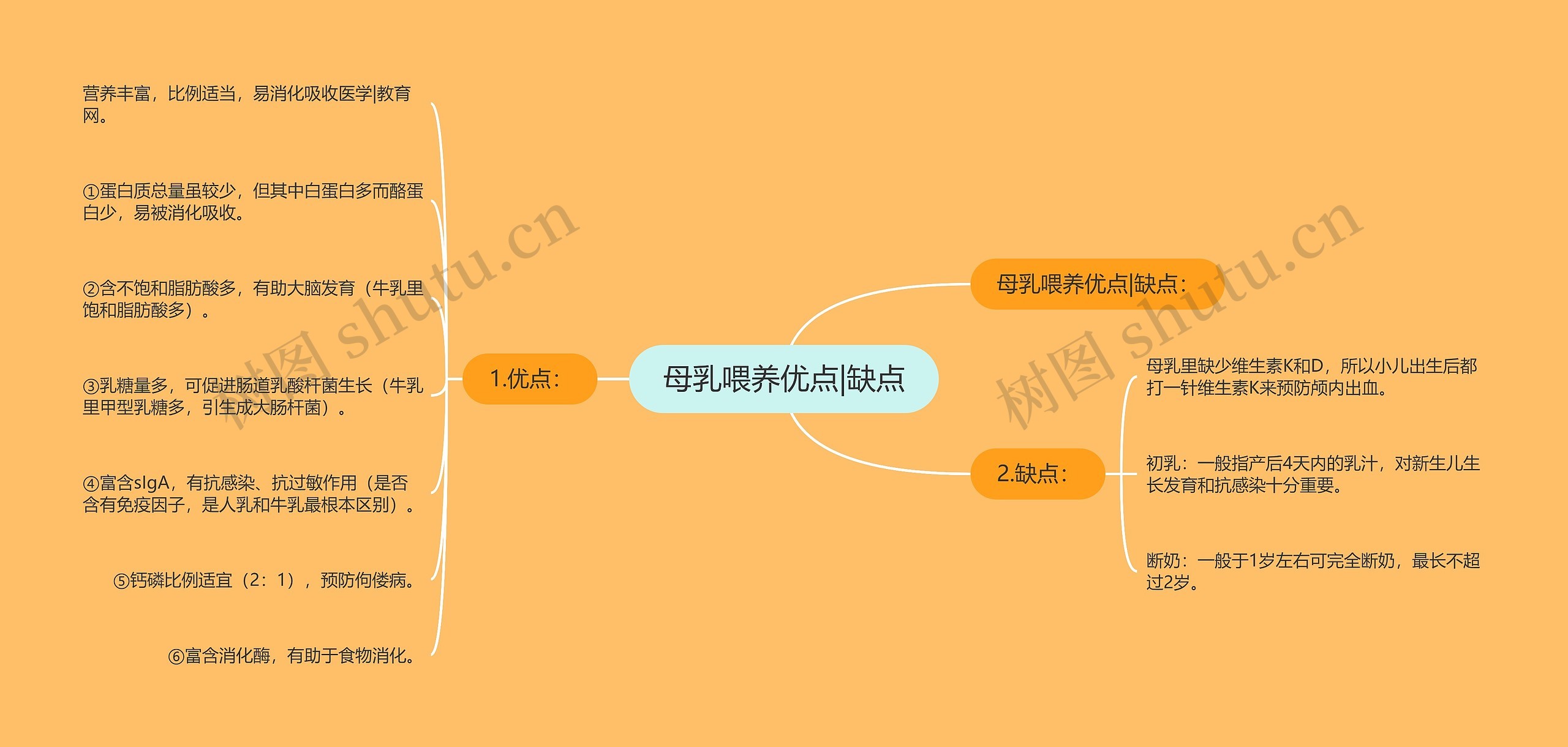 母乳喂养优点|缺点思维导图