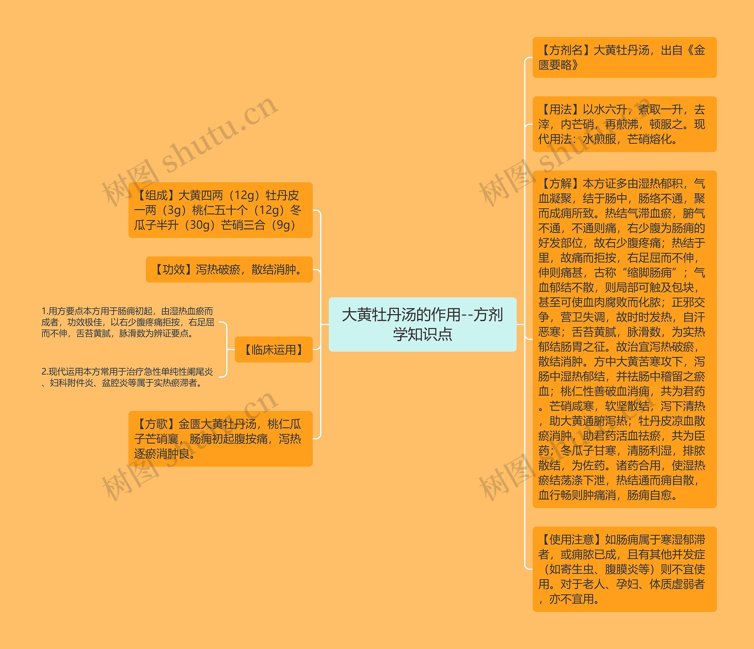 大黄牡丹汤的作用--方剂学知识点思维导图