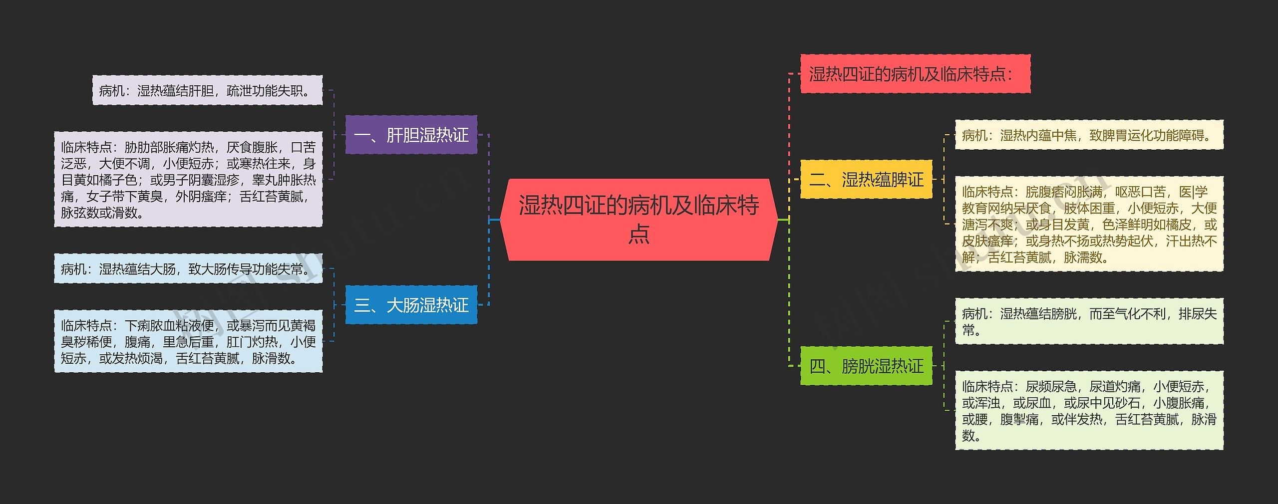 湿热四证的病机及临床特点思维导图