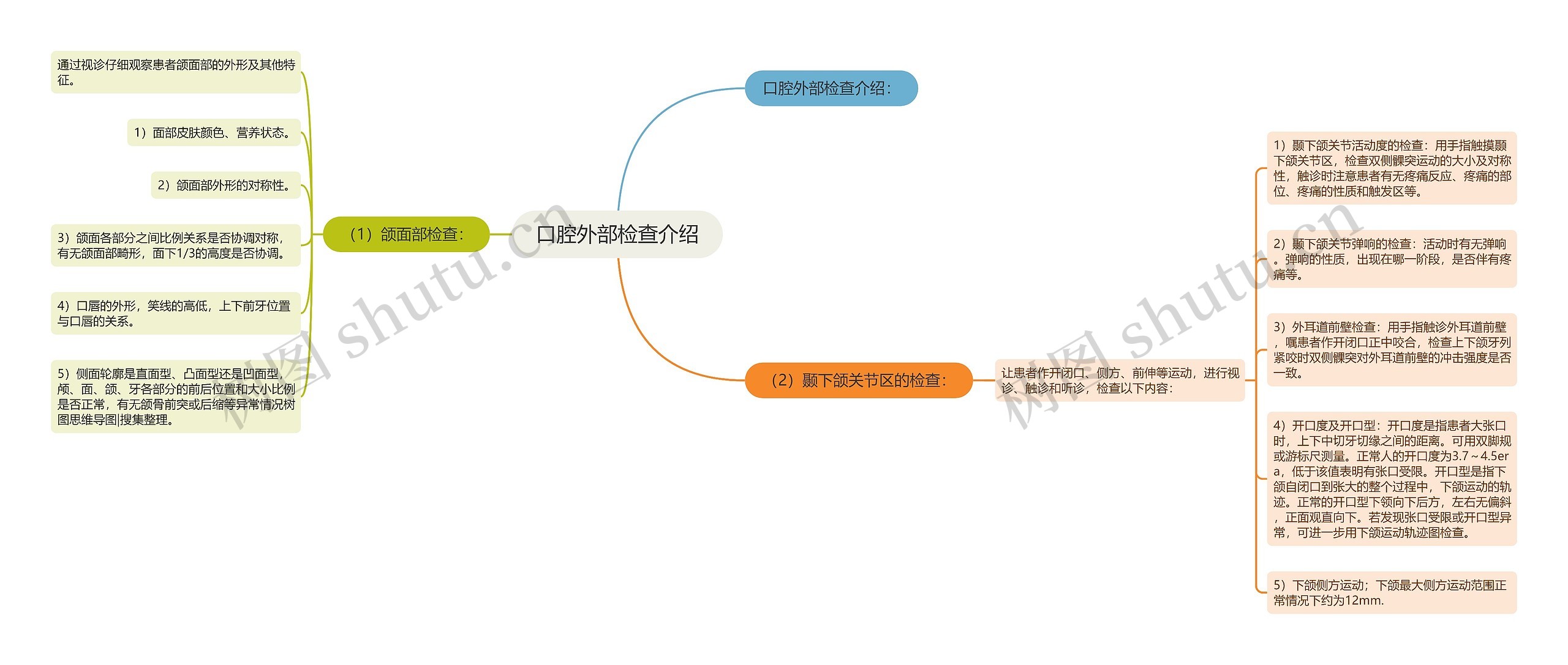 口腔外部检查介绍思维导图