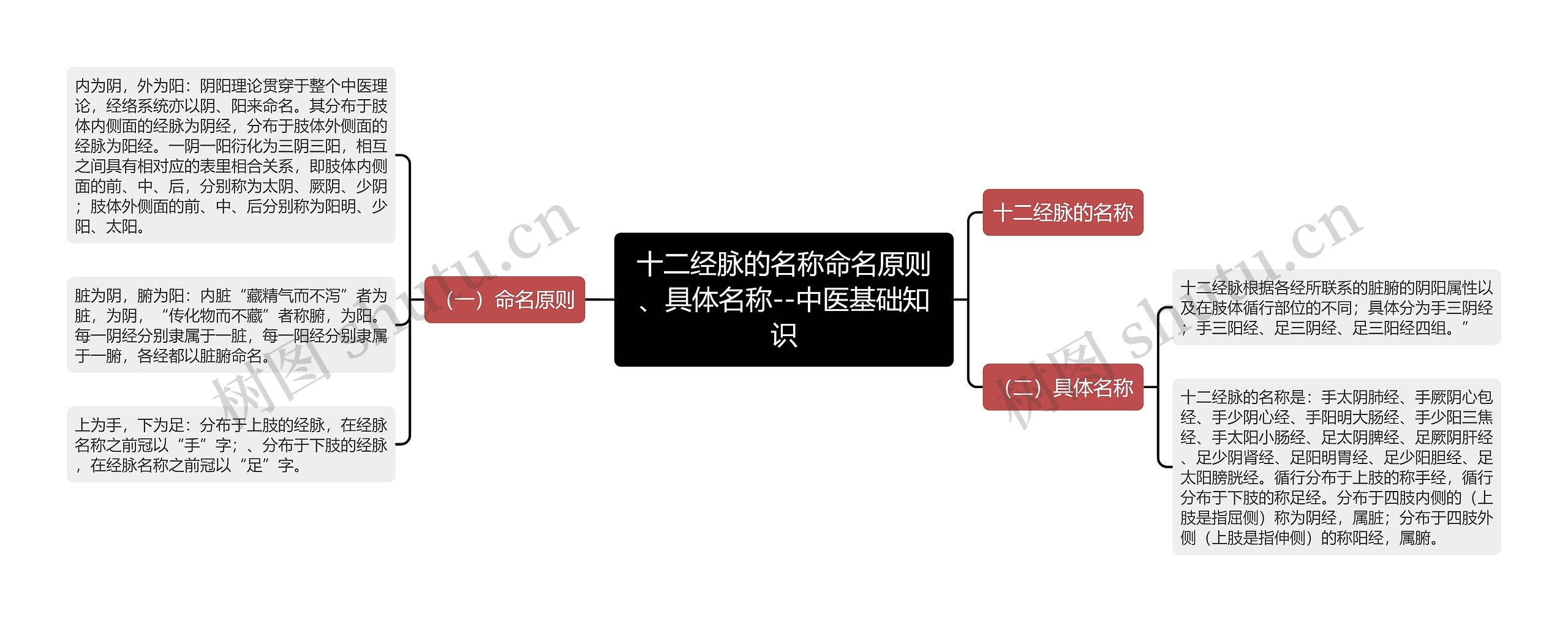 十二经脉的名称命名原则、具体名称--中医基础知识思维导图