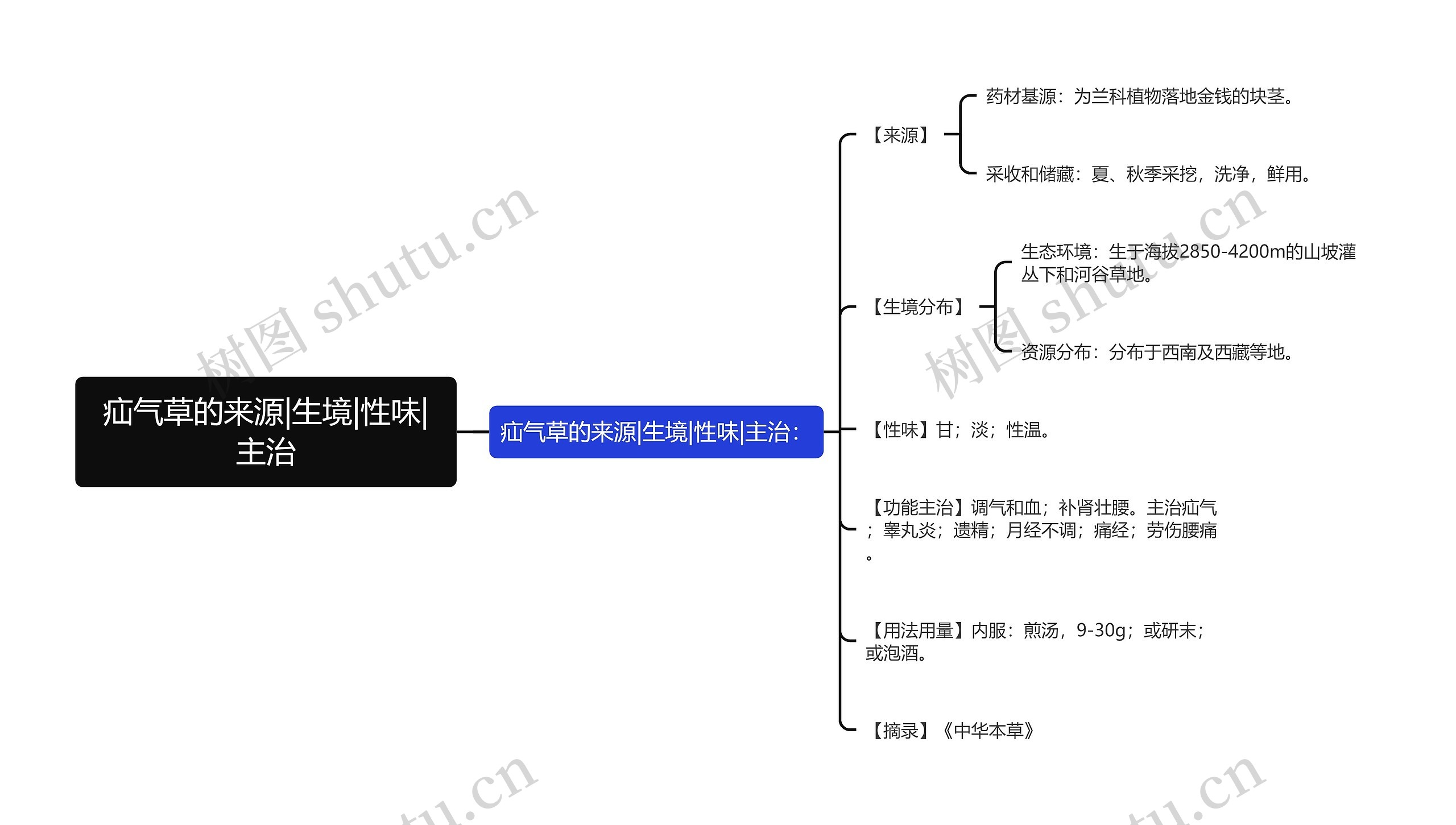 疝气草的来源|生境|性味|主治思维导图