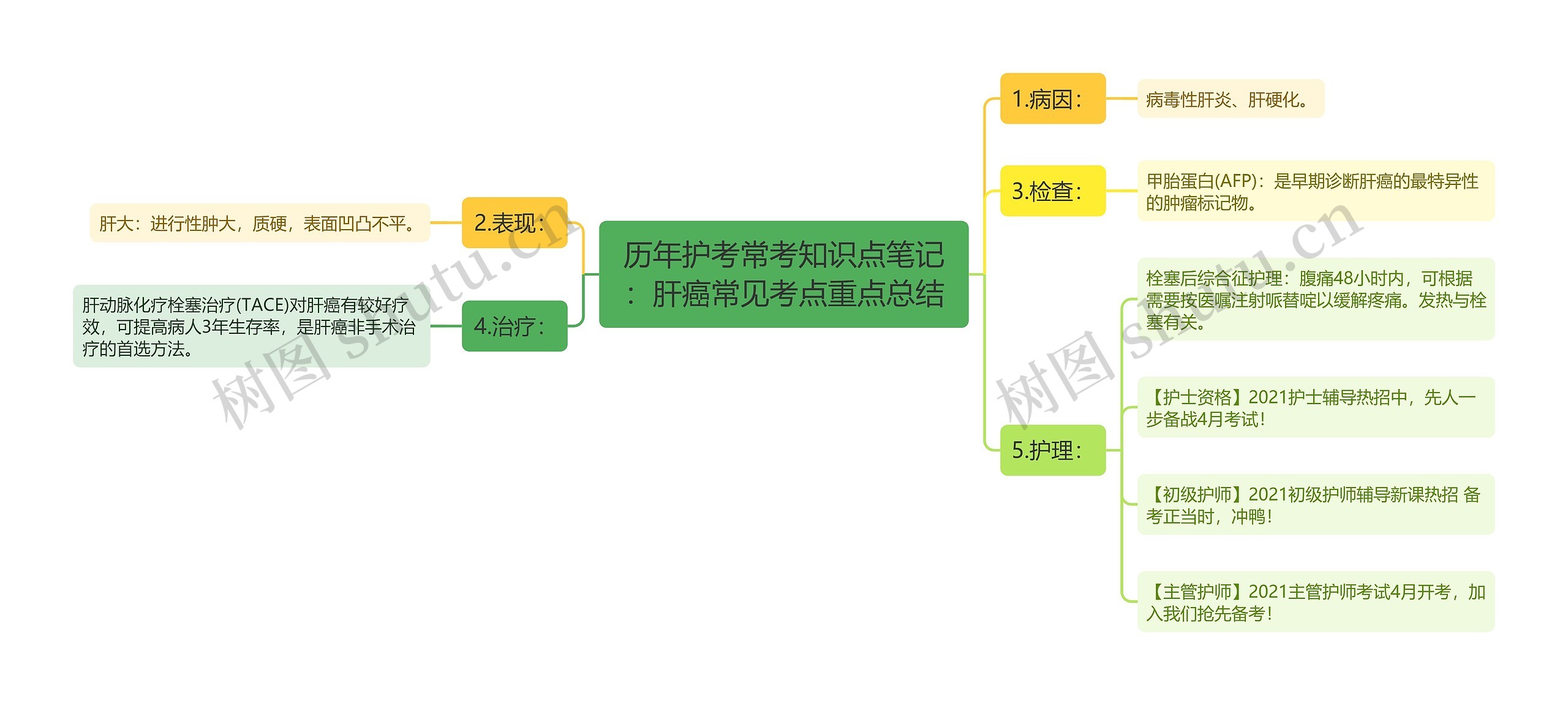 历年护考常考知识点笔记：肝癌常见考点重点总结思维导图