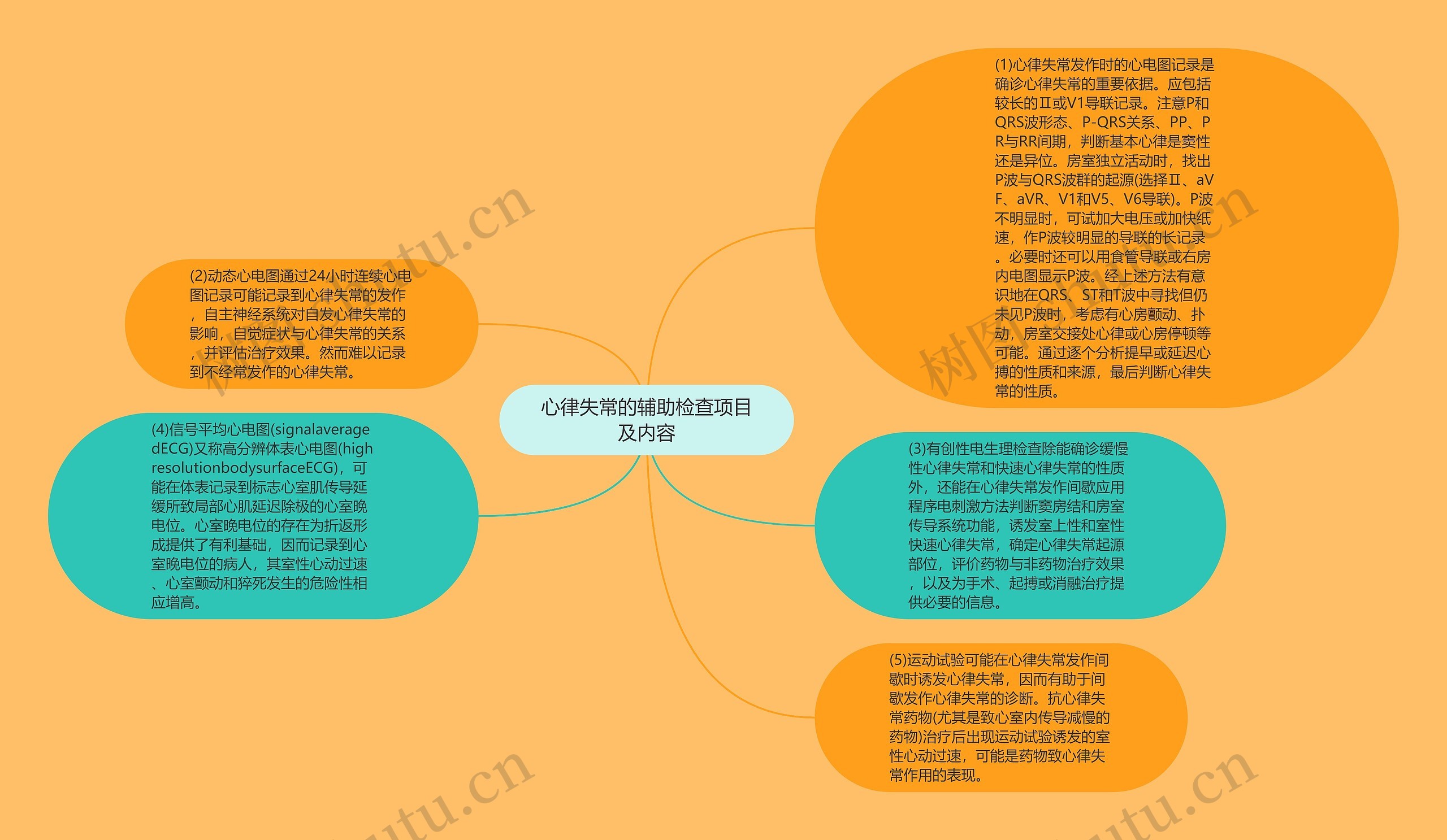 心律失常的辅助检查项目及内容思维导图