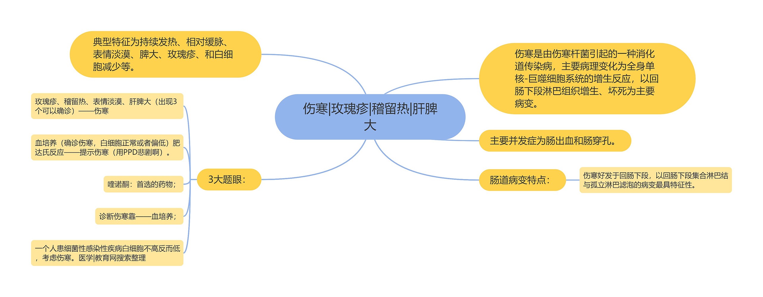 伤寒|玫瑰疹|稽留热|肝脾大思维导图