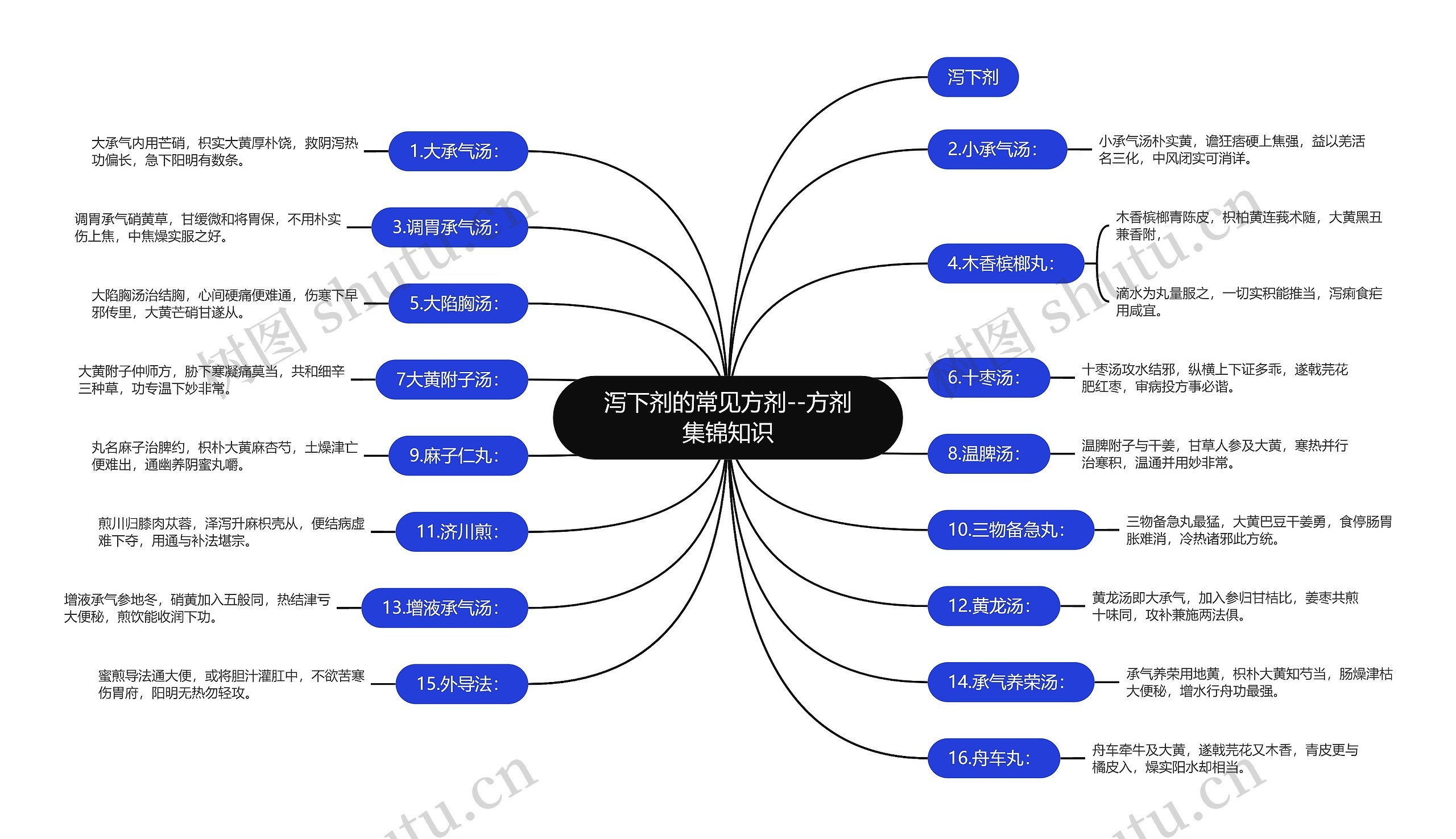 泻下剂的常见方剂--方剂集锦知识思维导图