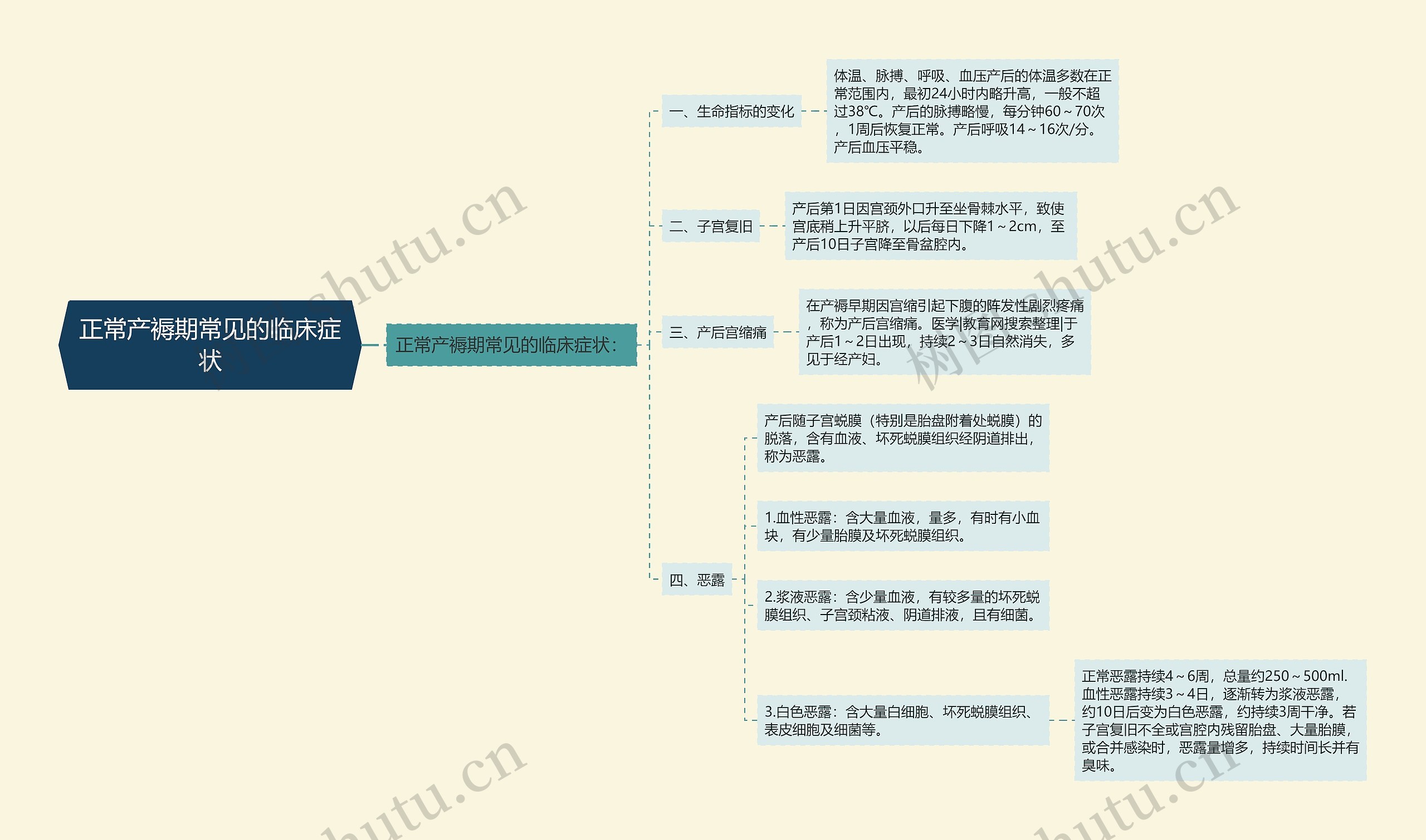 正常产褥期常见的临床症状思维导图