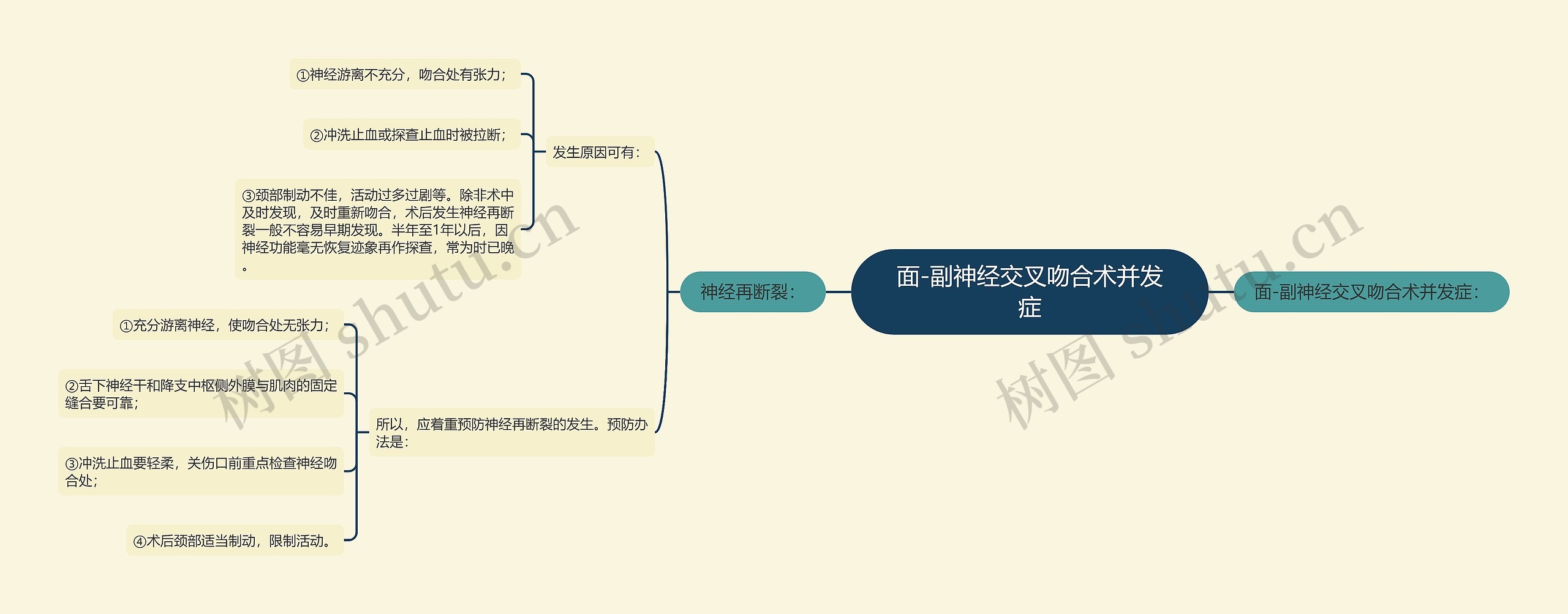 面-副神经交叉吻合术并发症思维导图