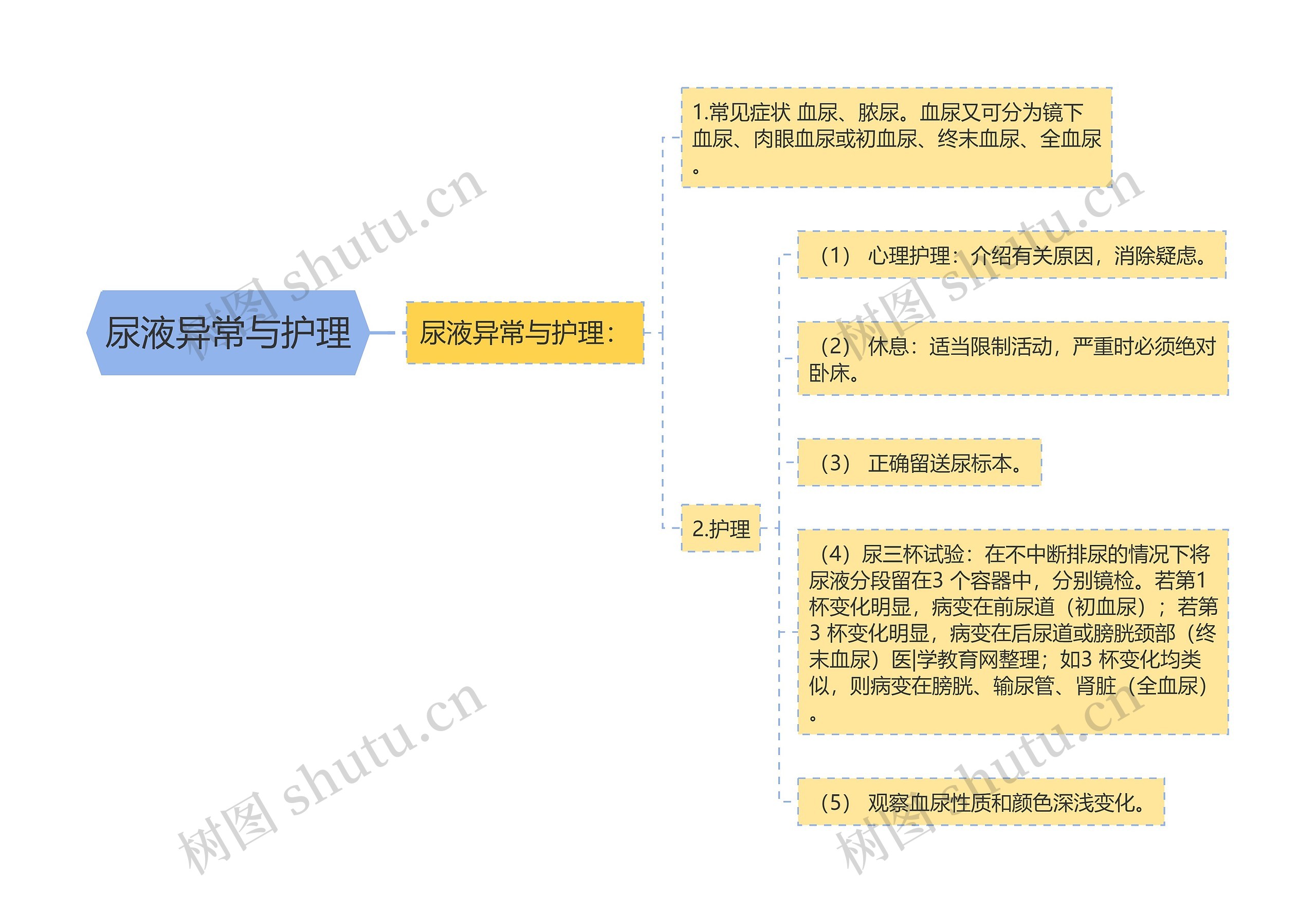 尿液异常与护理思维导图