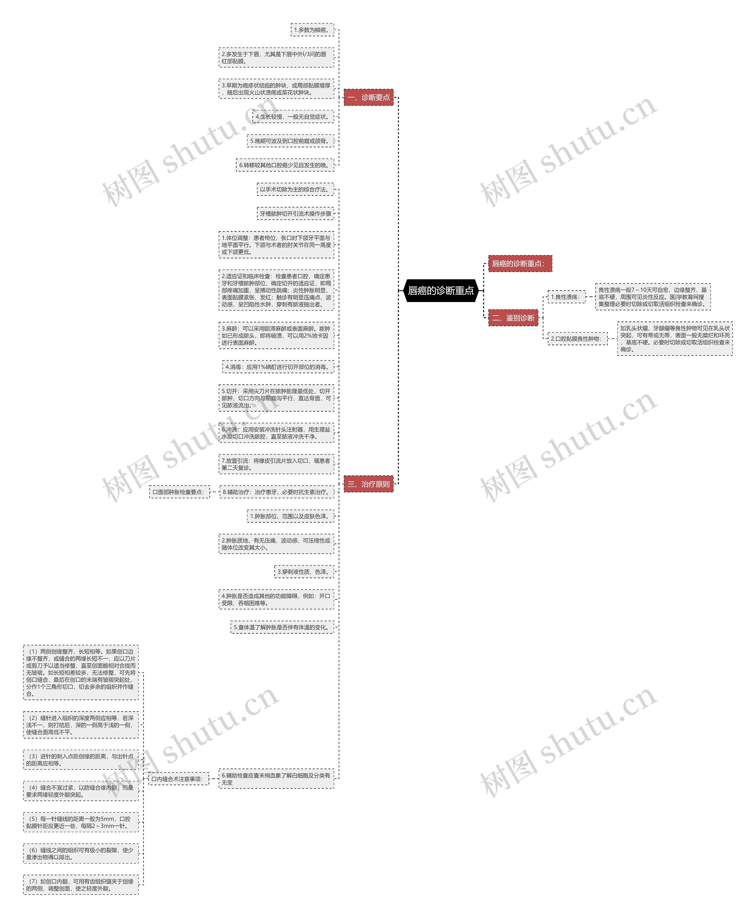 唇癌的诊断重点思维导图