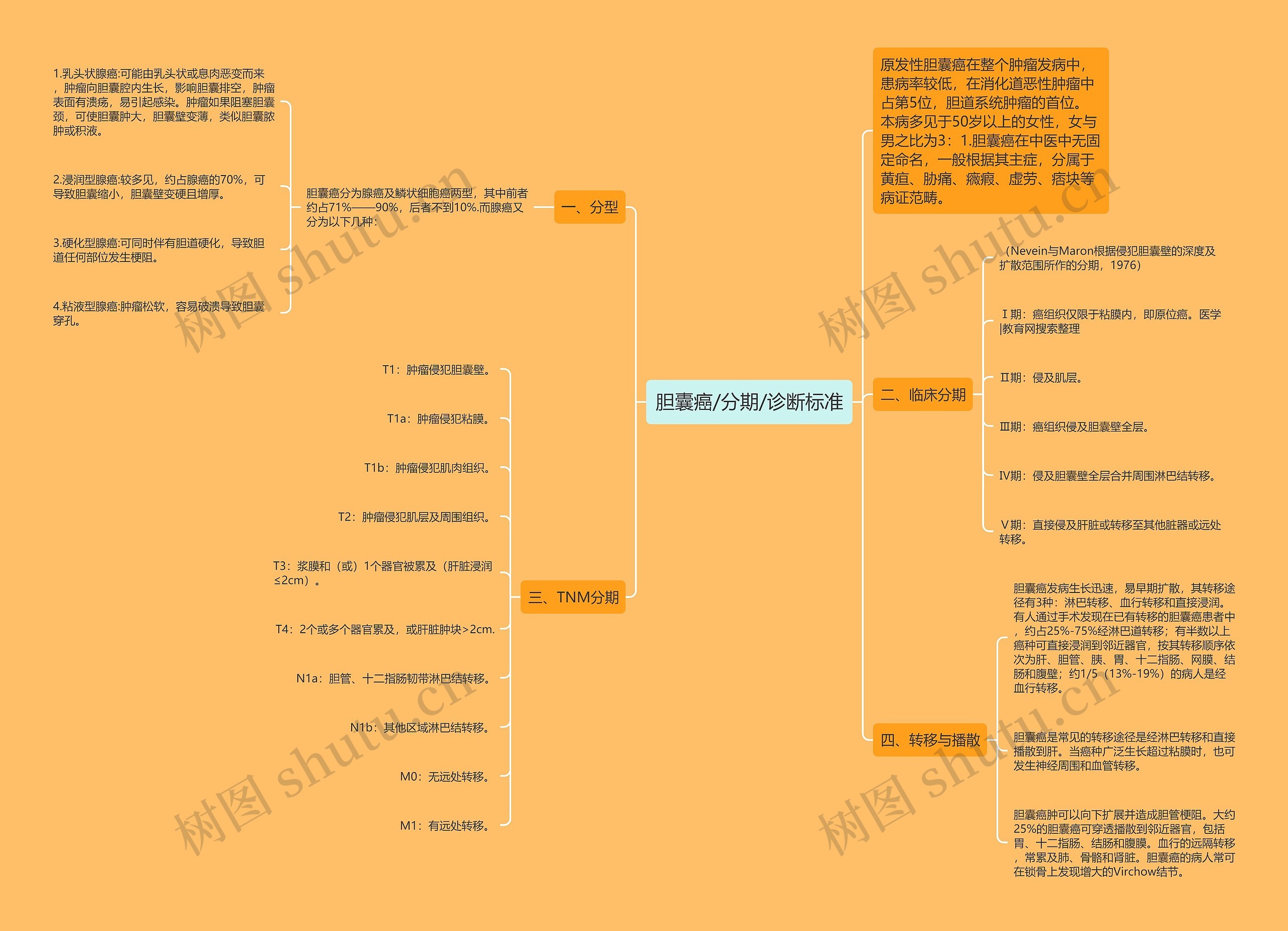 胆囊癌/分期/诊断标准思维导图