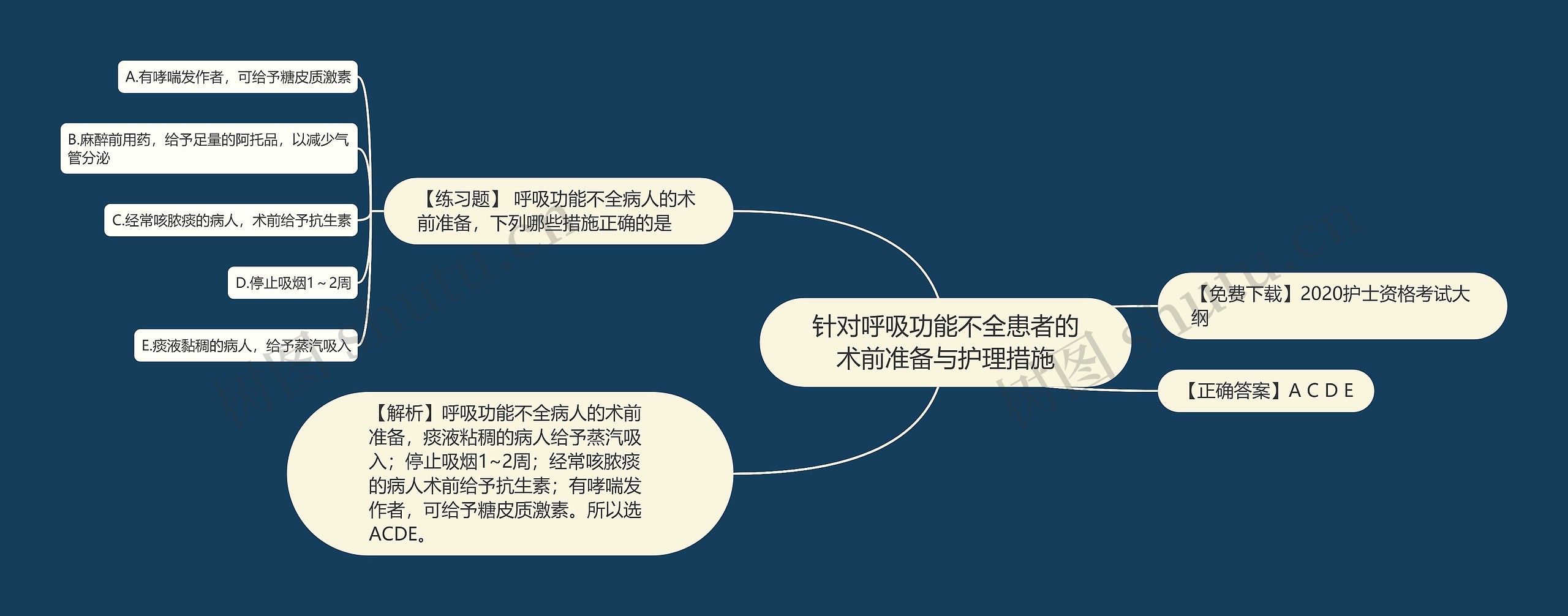 针对呼吸功能不全患者的术前准备与护理措施思维导图