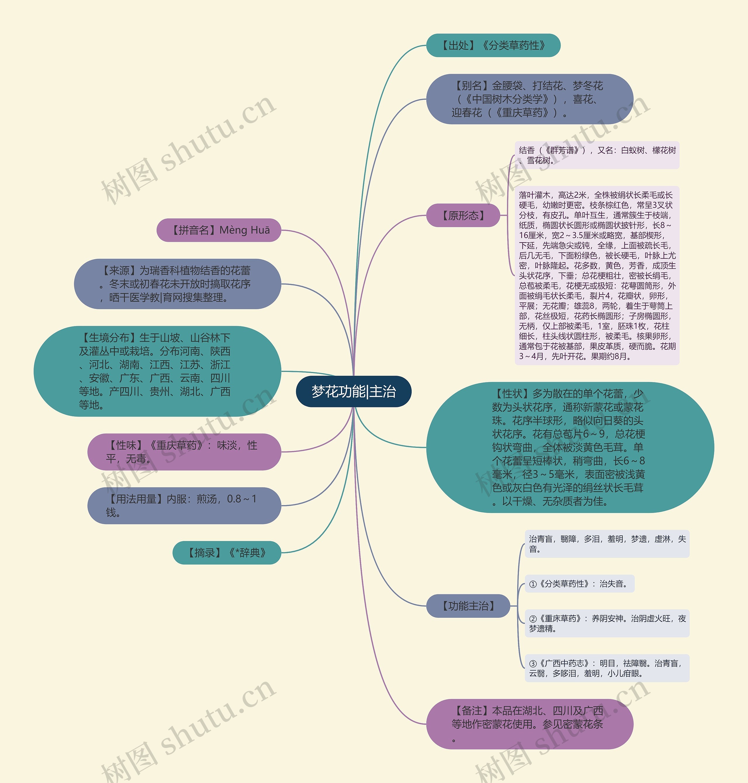 梦花功能|主治思维导图