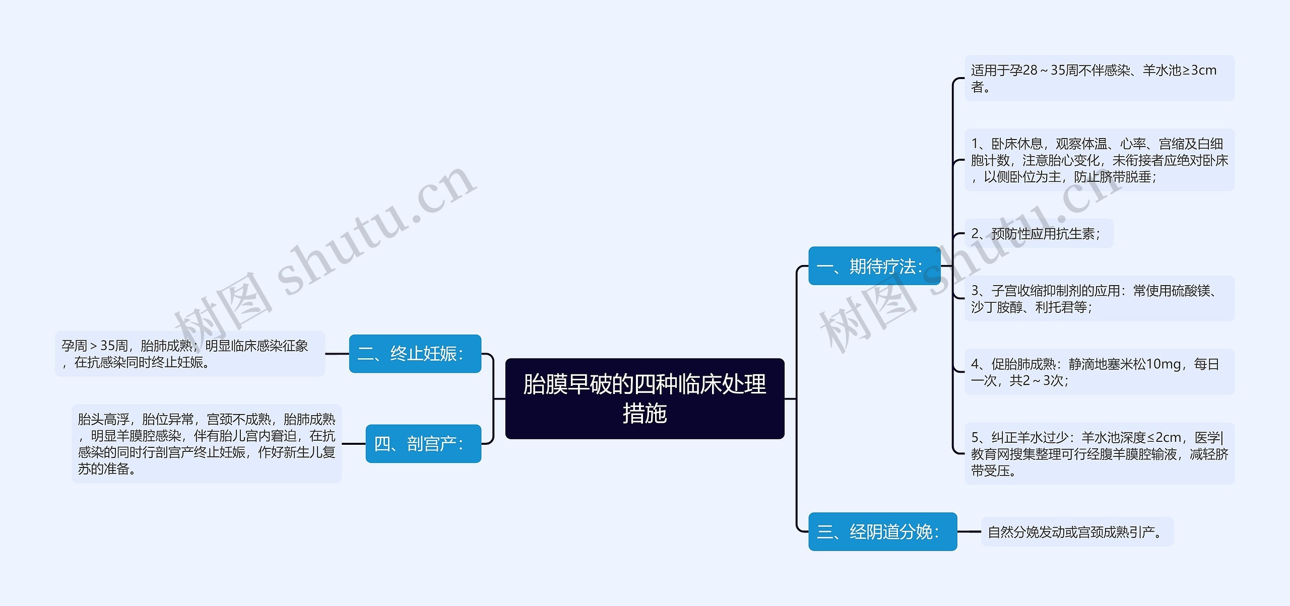 胎膜早破的四种临床处理措施思维导图