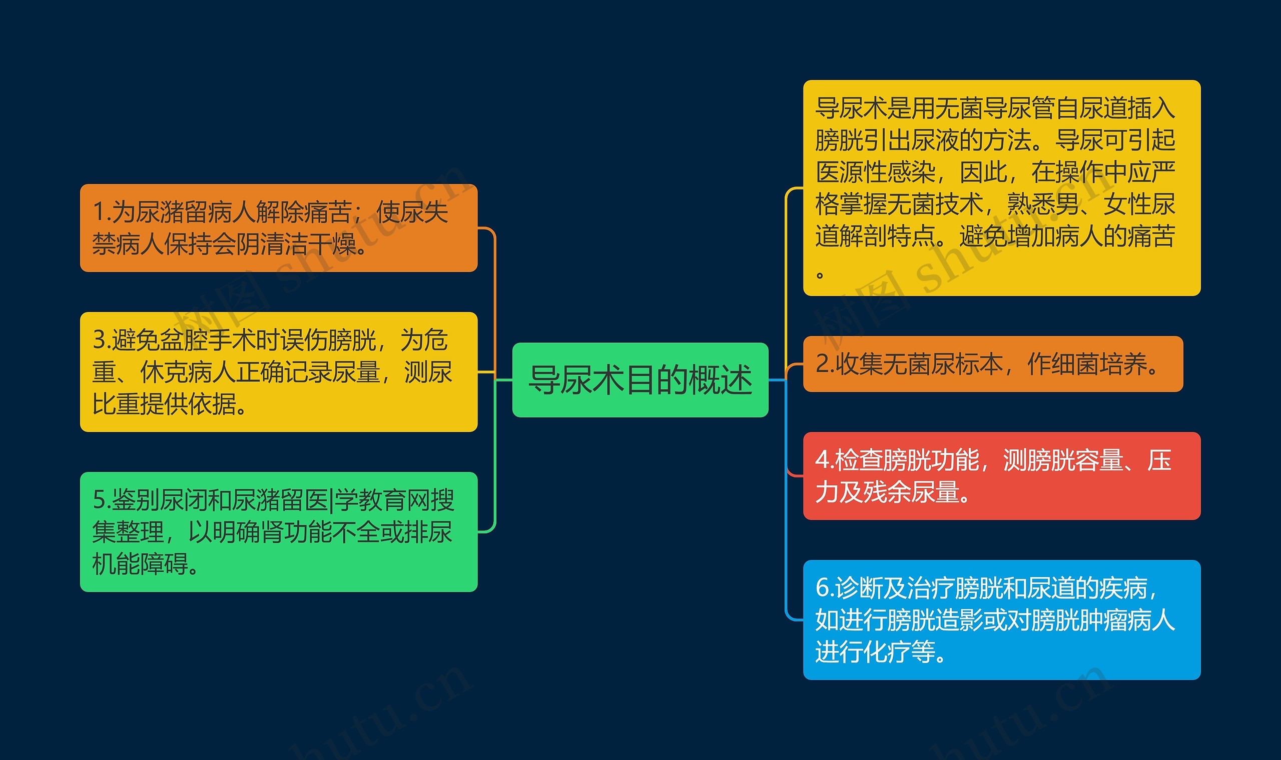 导尿术目的概述思维导图