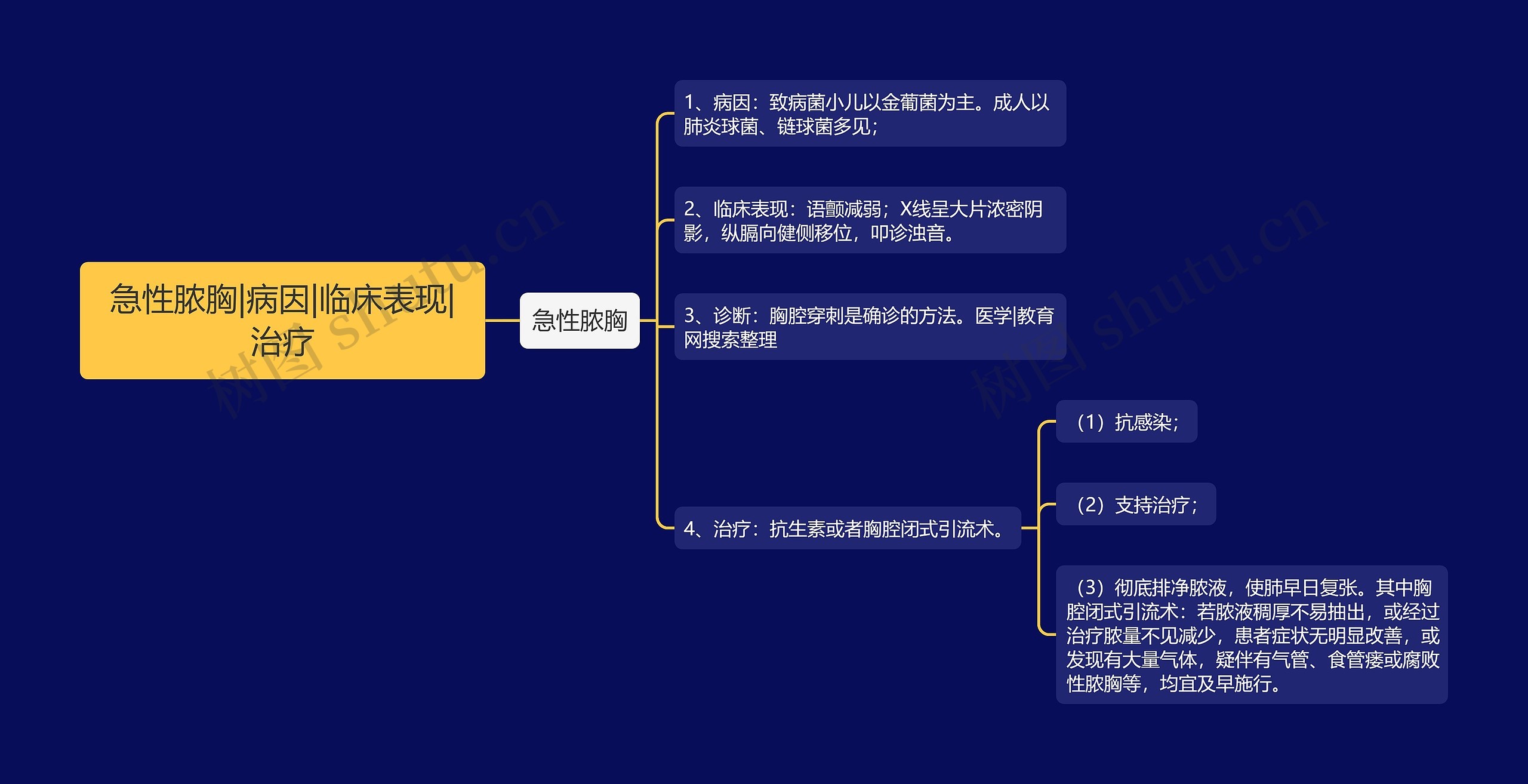 急性脓胸|病因|临床表现|治疗思维导图