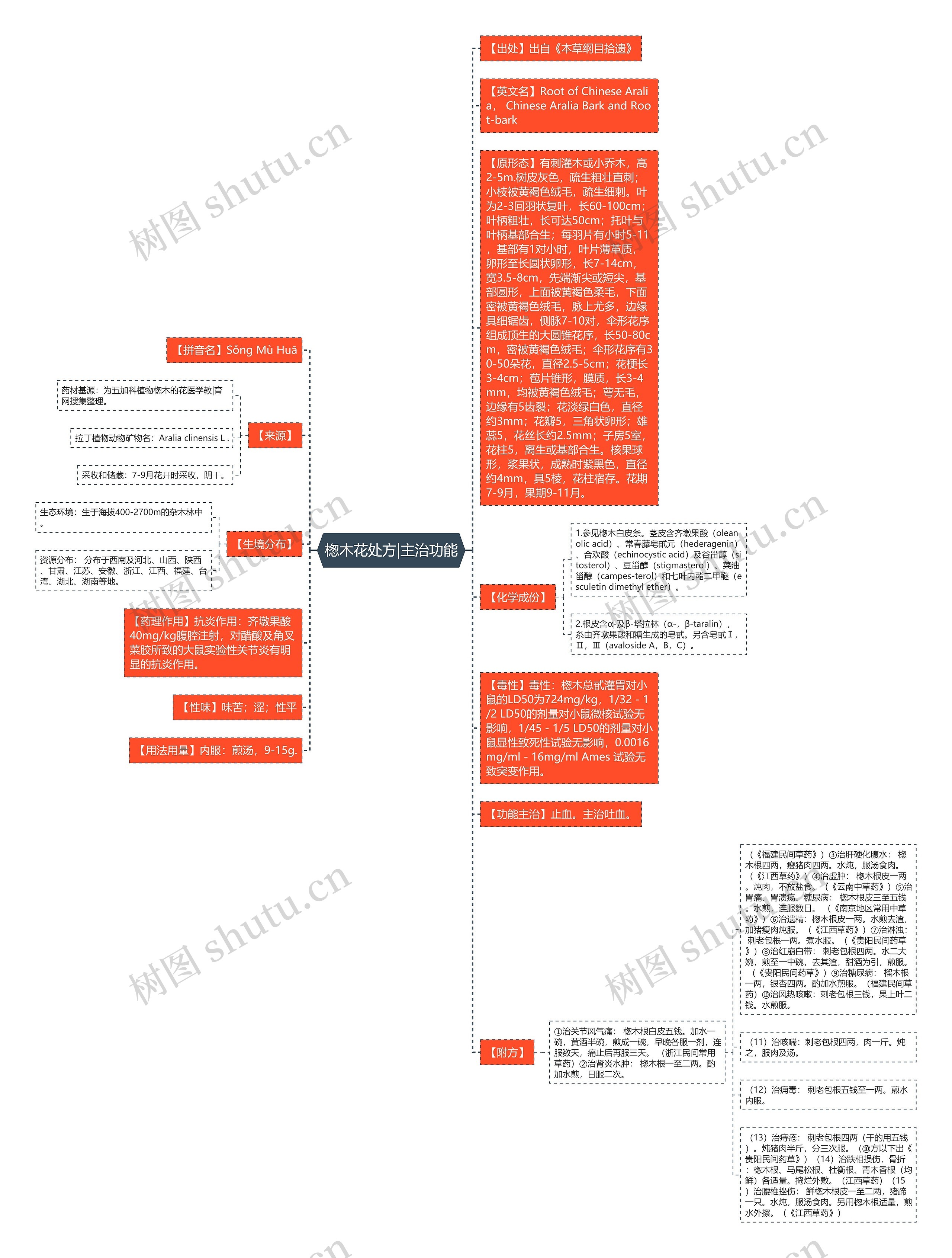 楤木花处方|主治功能思维导图