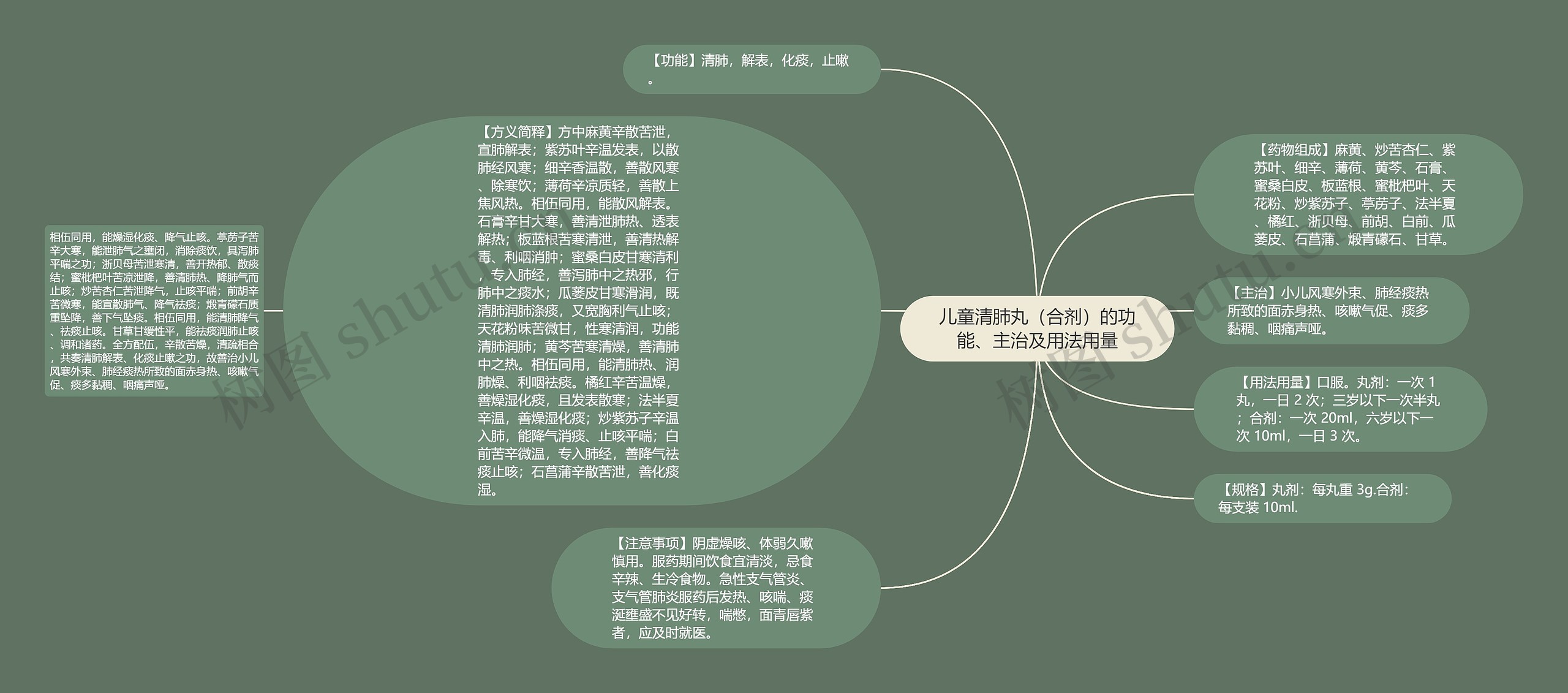 儿童清肺丸（合剂）的功能、主治及用法用量思维导图